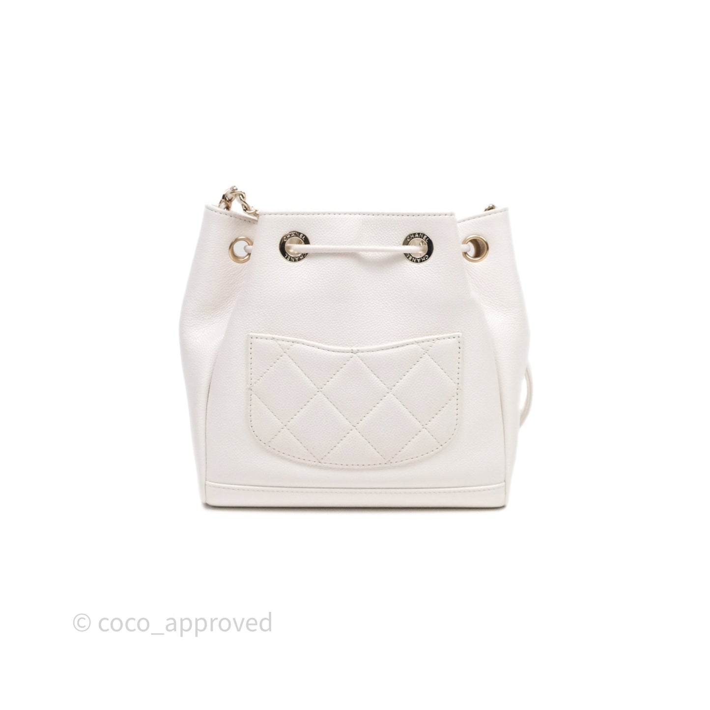 Chanel Business Affinity Drawstring Bucket Bag White Caviar Gold Hardware
