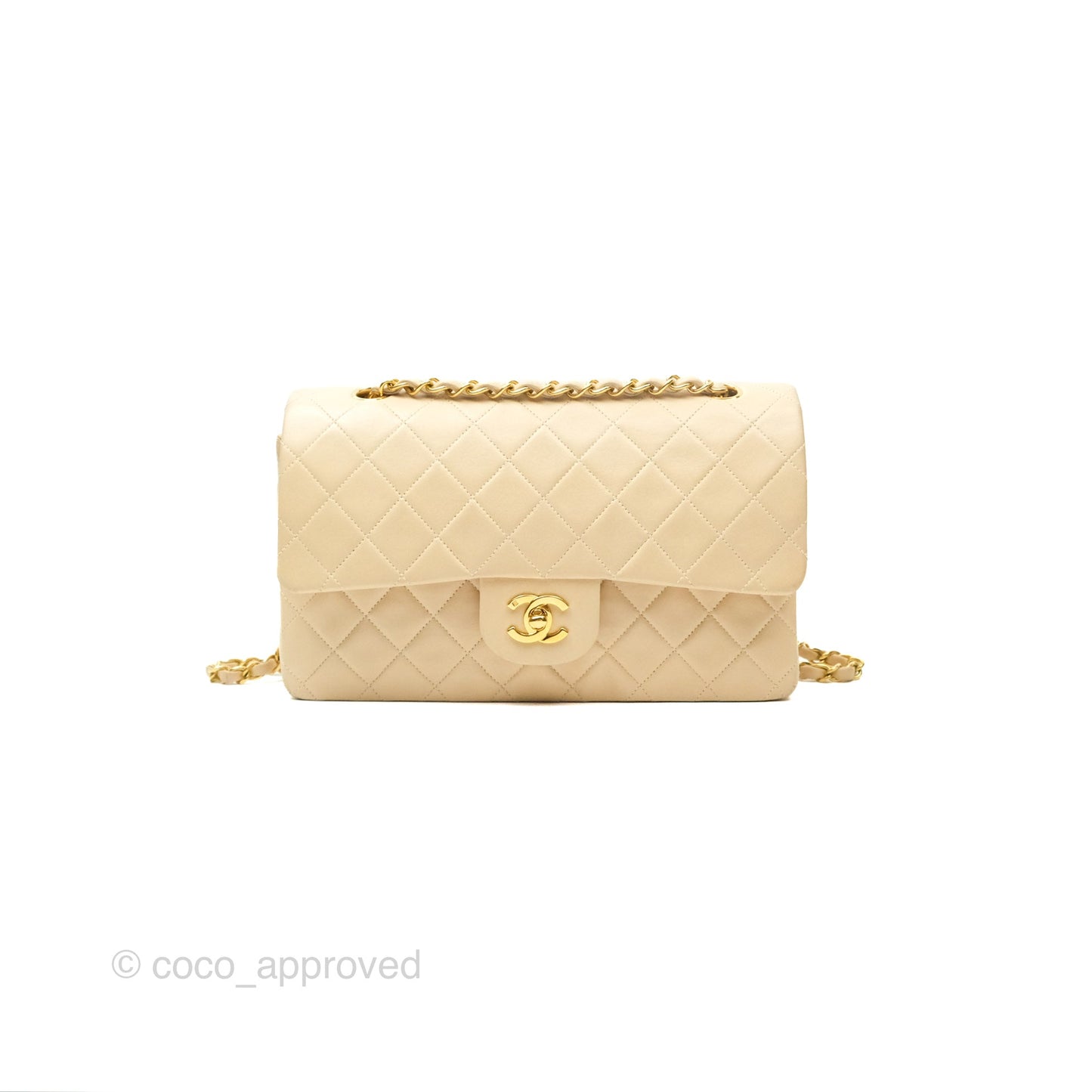 Chanel Vintage Medium Classic Flap Beige Lambskin 24K Gold Hardware