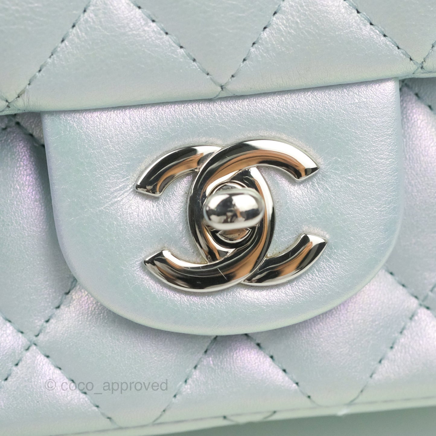 Chanel Mini Square Quilted Iridescent Icy Blue Silver Hardware