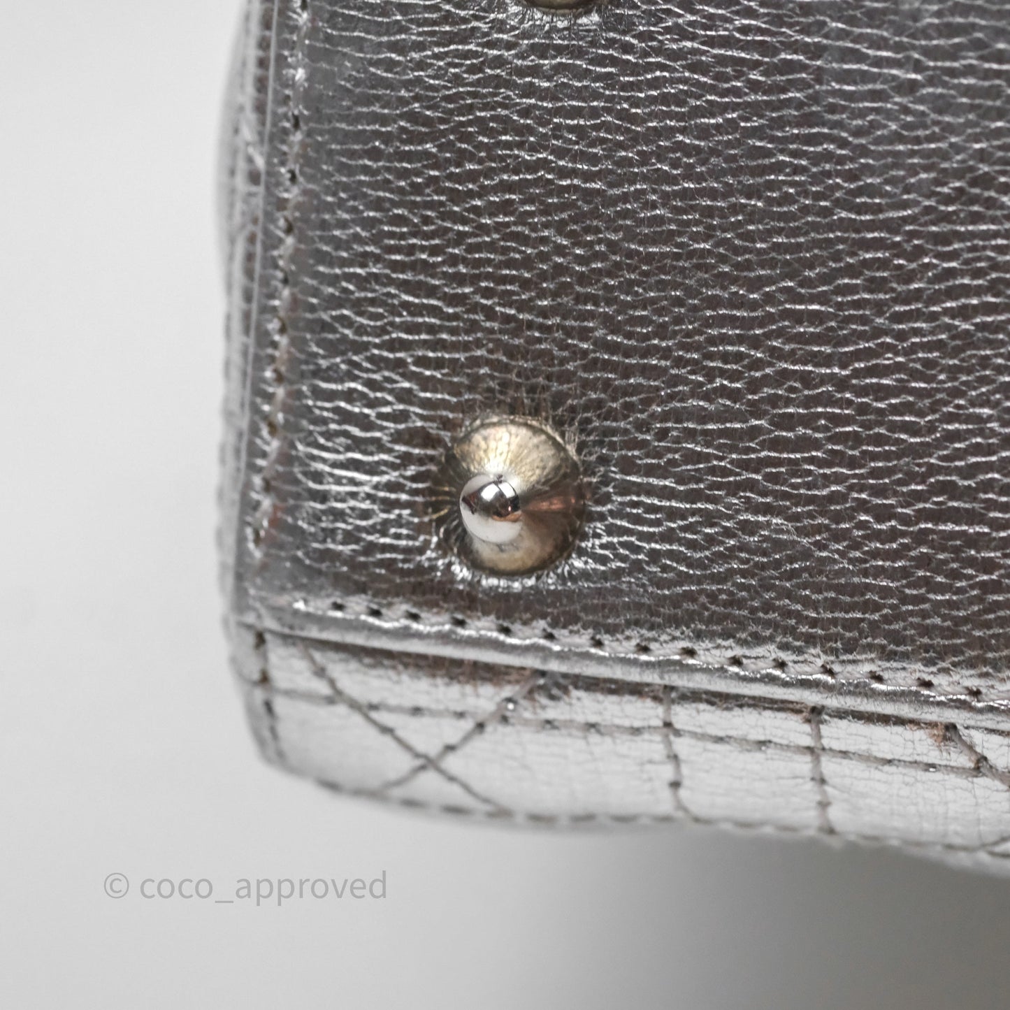 Christian Dior Small Lady Dior My ABCDior Silver Metallic Grained Calfskin Cannage