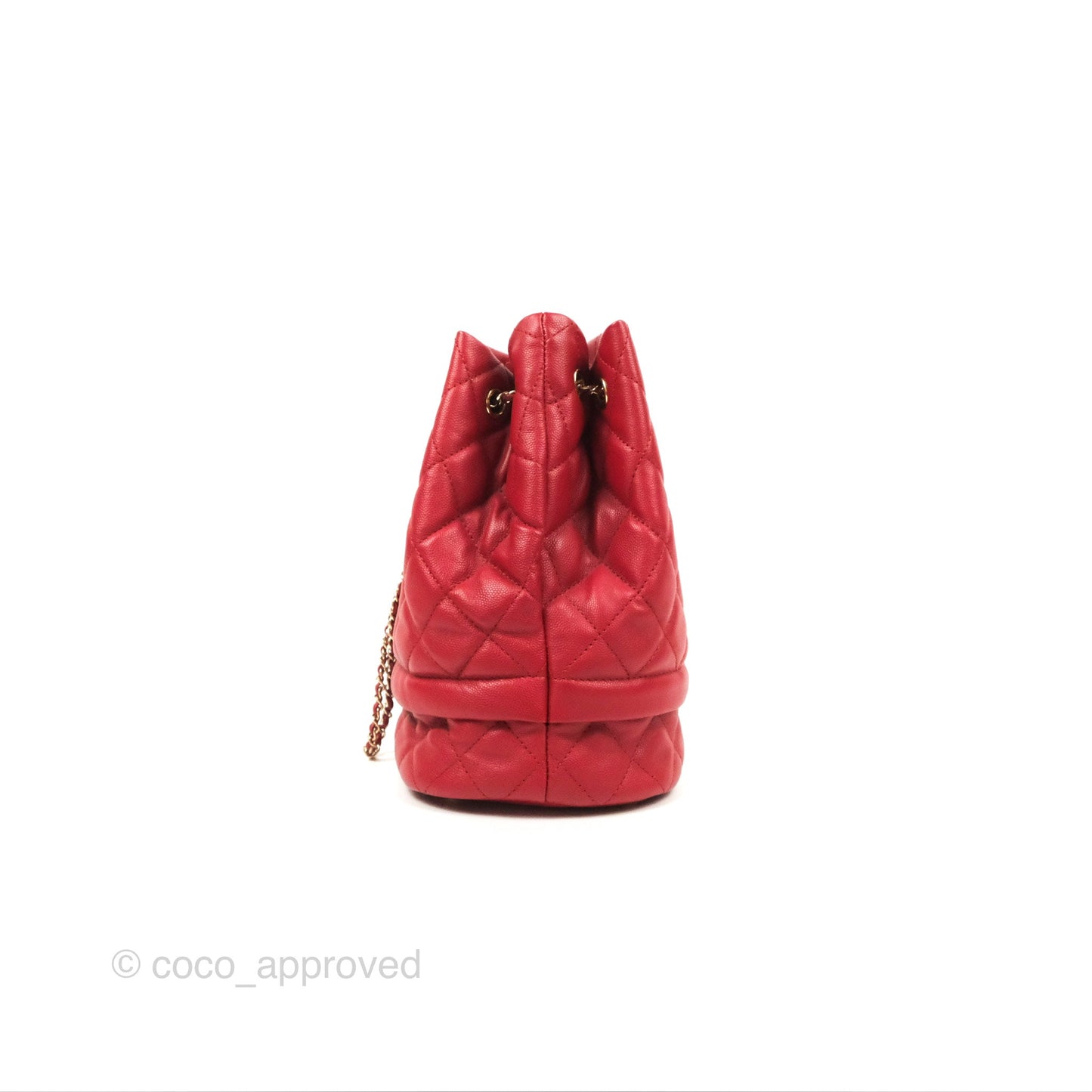 Chanel Medium Quilted Rolled Up Bucket Drawstring Bag Red Caviar Gold Hardware
