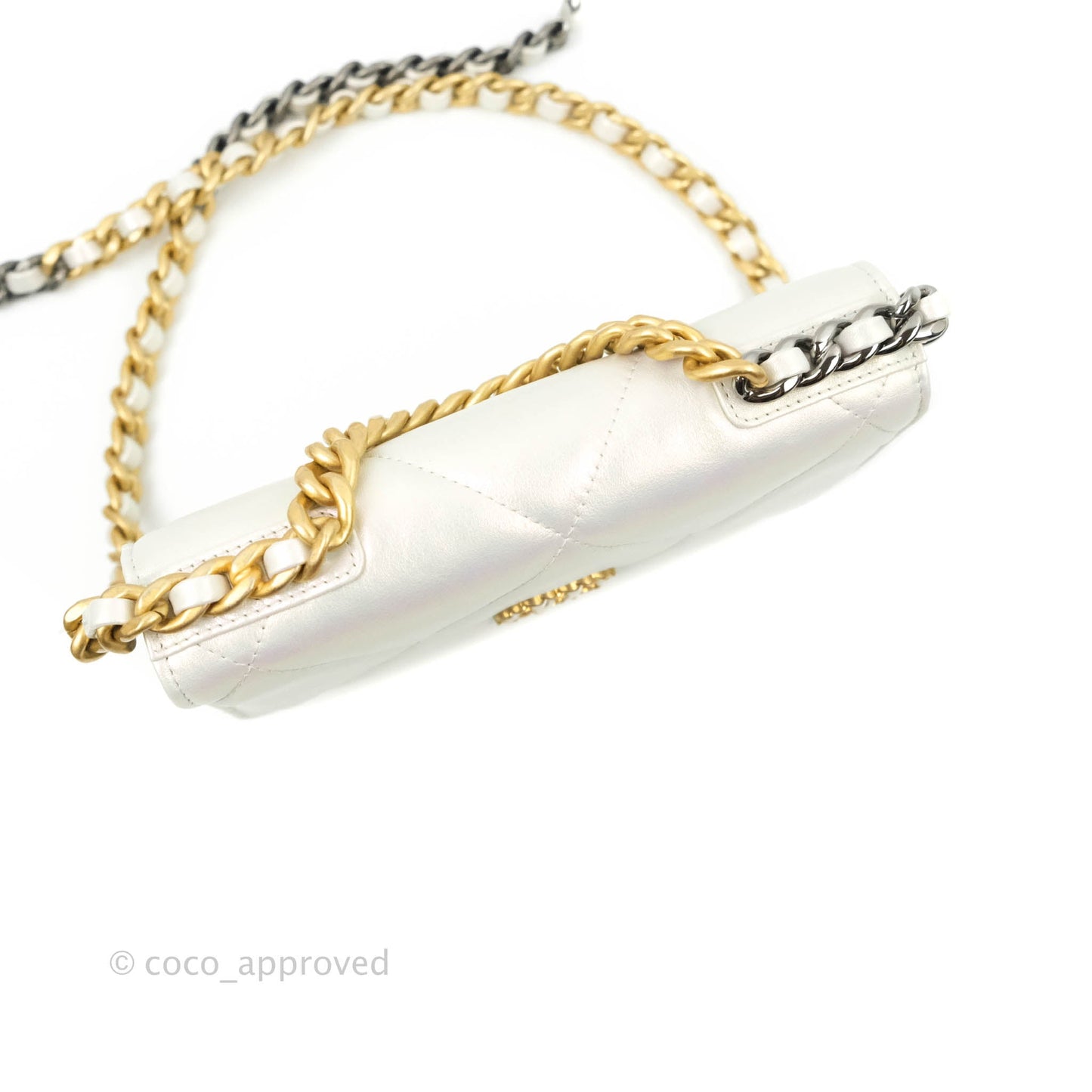 Chanel 19 Quilted Wallet on Chain WOC Iridescent White Mixed Hardware