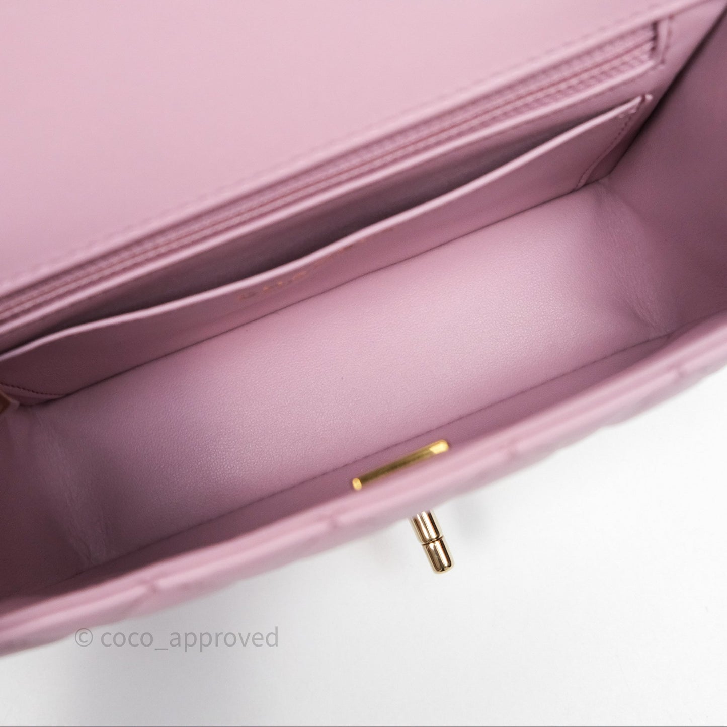 Chanel Logo Top Handle Mini Rectangular Flap Bag Pink Lambskin Gold Hardware