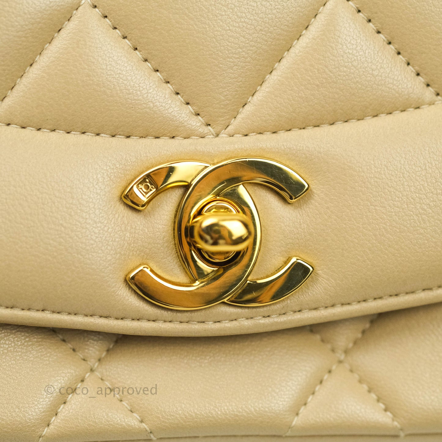 Chanel Vintage Small Quilted Classic Diana Flap Bag Beige Lambskin 24K Gold Hardware