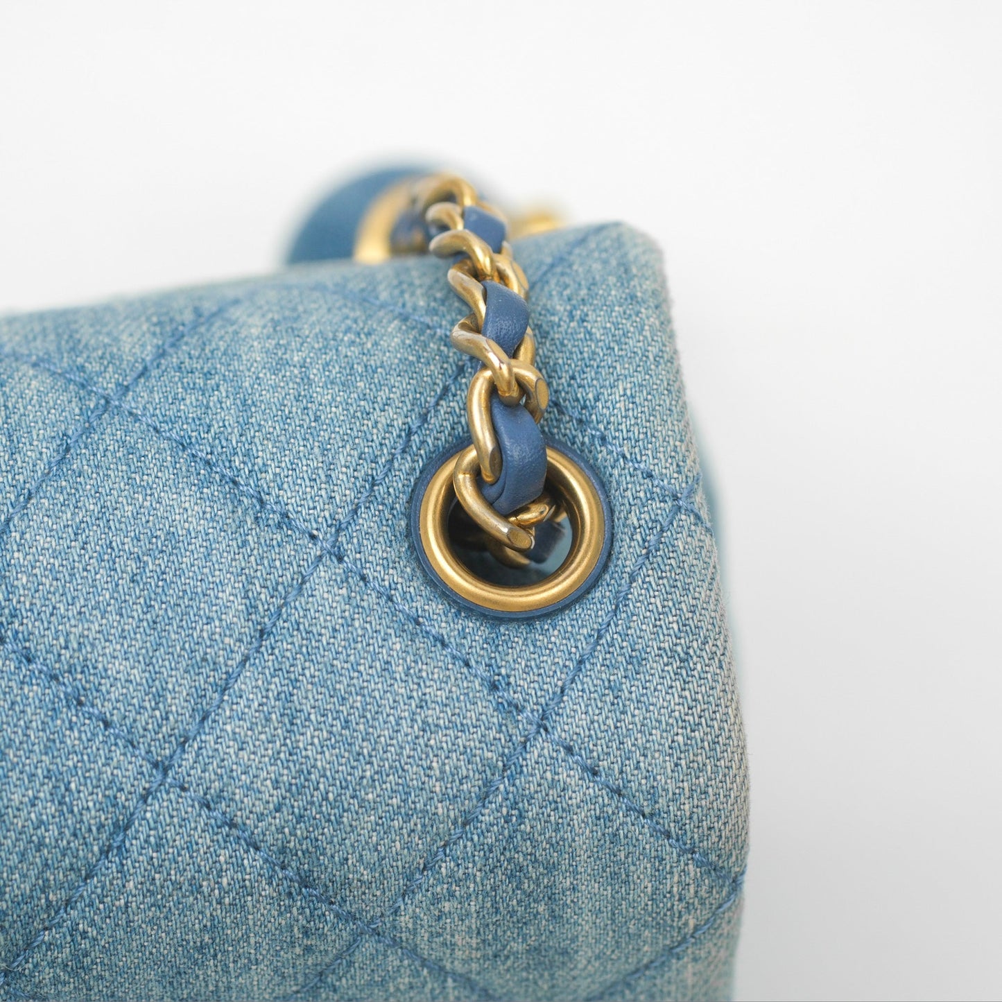 Chanel Mini Square Pearl Crush Quilted Denim Aged Gold Hardware