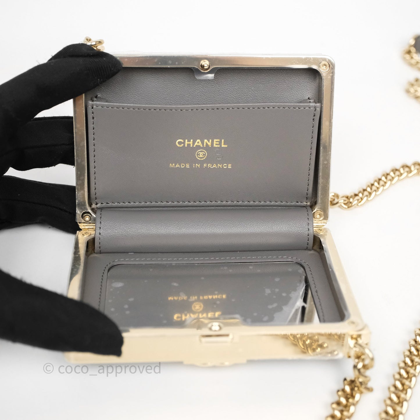 Chanel Grey Boy Mini Clutch Lambskin Gold Hardware