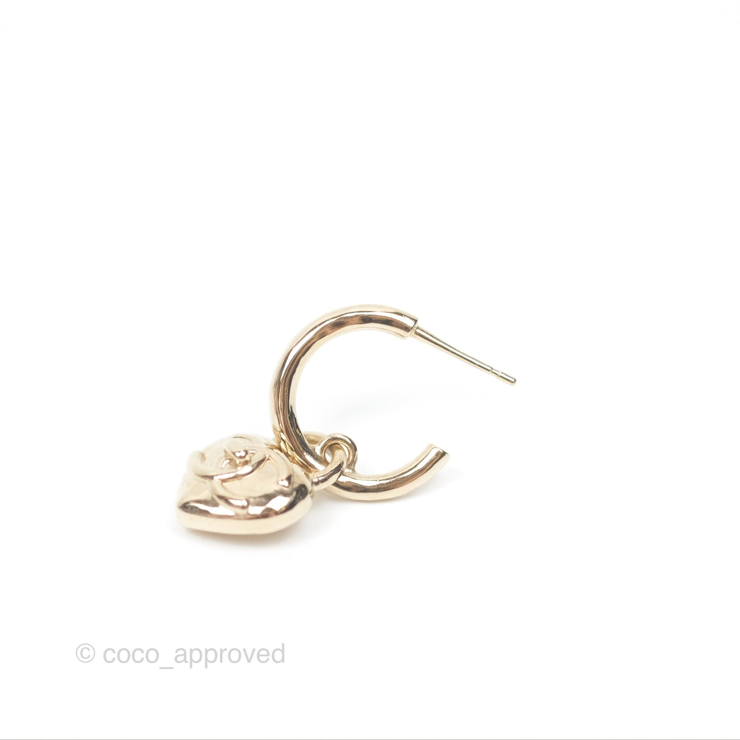 Chanel Heart CC Drop Hoop Earrings Gold Tone 23V