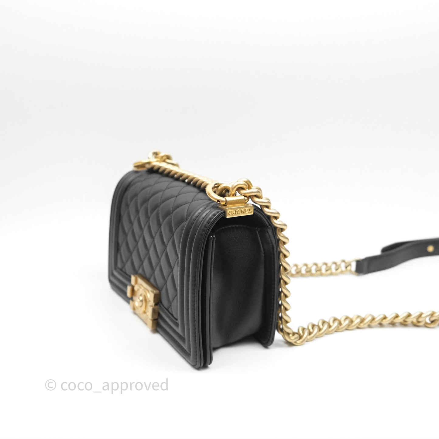 Chanel Small Boy Black Calfskin Aged Gold Hardware