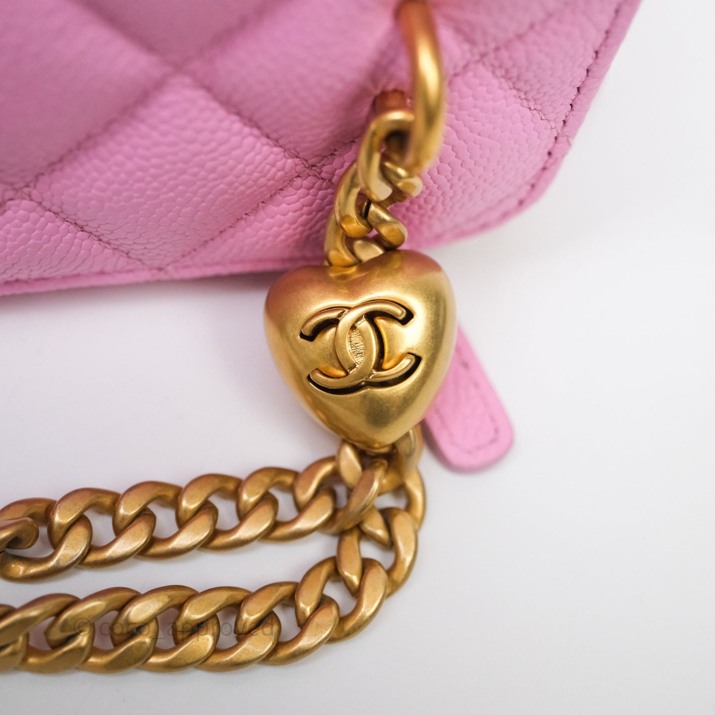 Chanel Vanity with Heart Adjustable Chain Pink Caviar Aged Gold Hardware