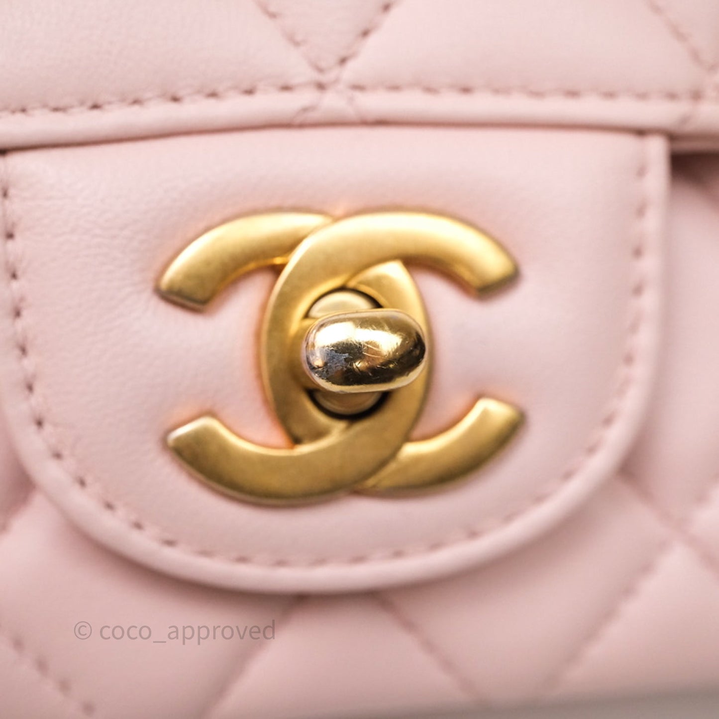 Chanel Top Handle Mini Rectangular Flap Bag Pink Lambskin Aged Gold Hardware