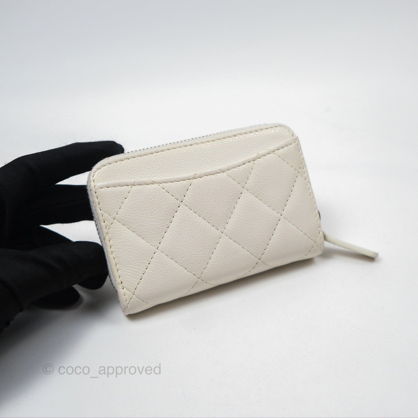 Chanel Classic Zipped Coin Purse White Caviar Gold Hardware