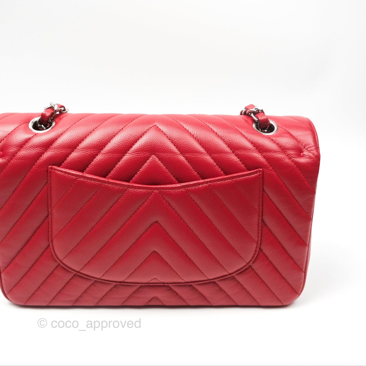 Chanel Medium Classic Flap Chevron Red Caviar Silver Hardware