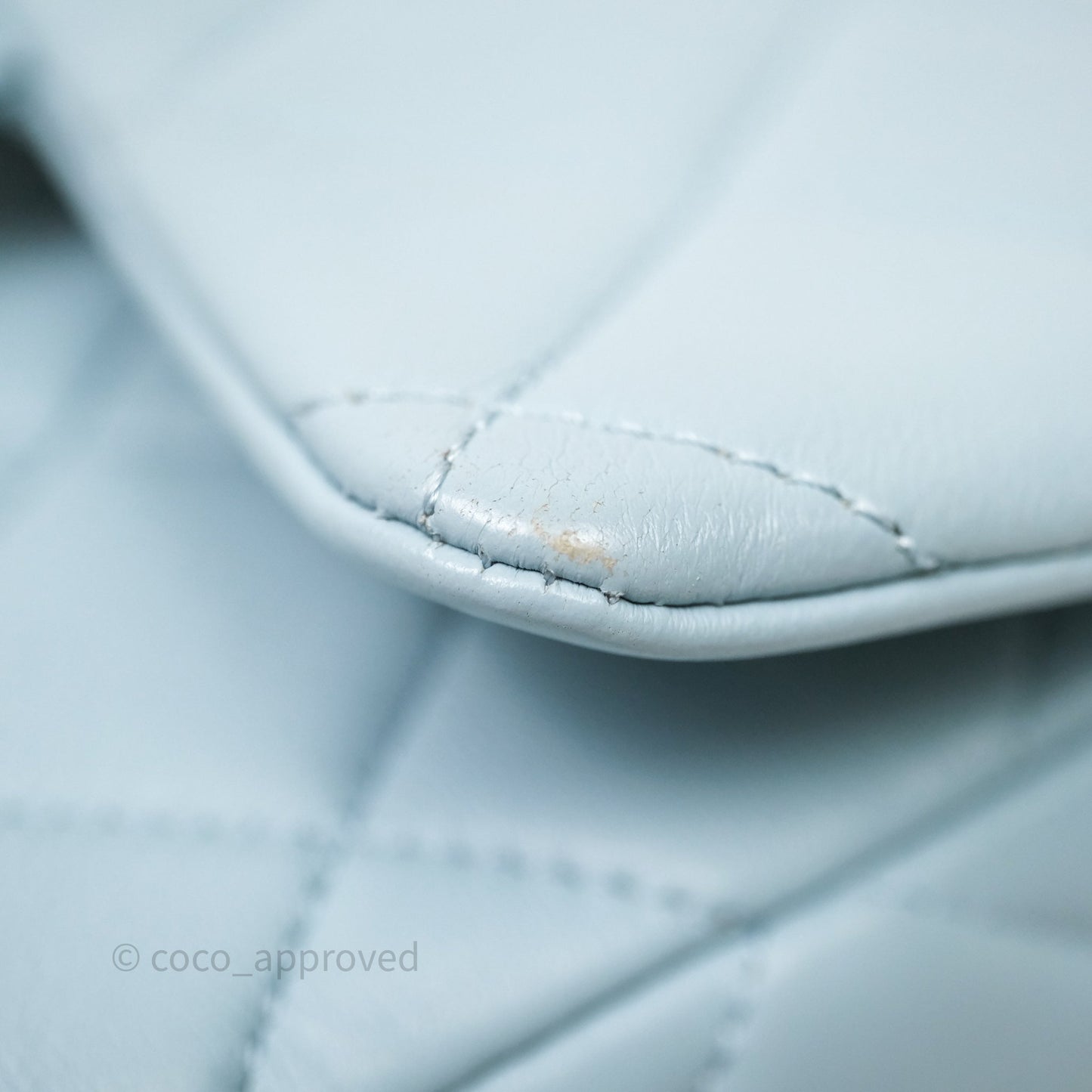 Chanel Quilted Enamel Pending CC Small Square Flap Baby Blue Lambskin