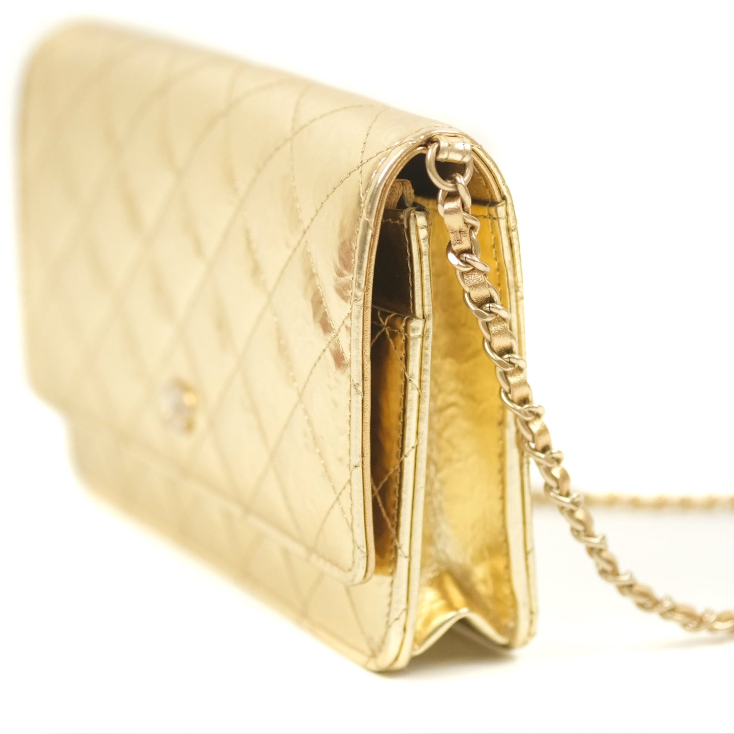 Chanel Quilted Classic Wallet on Chain WOC Metallic Gold Calfskin Gold Hardware