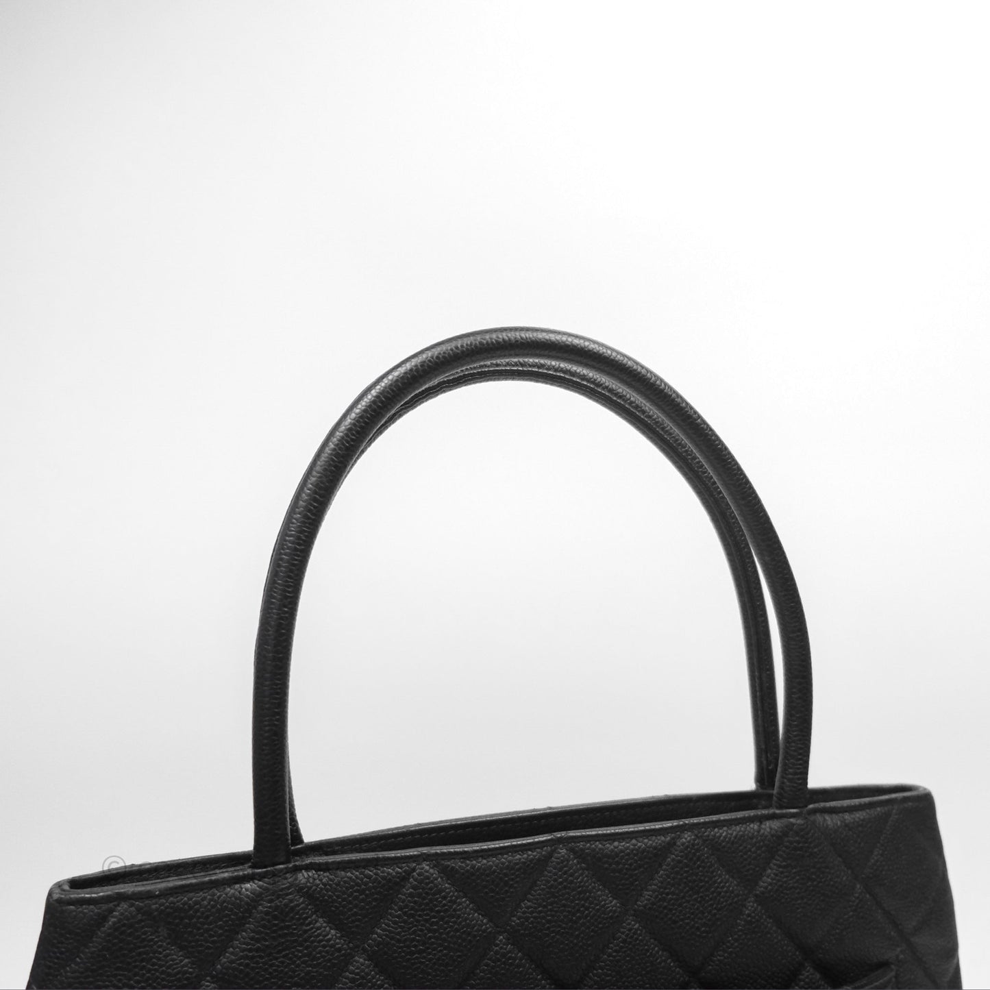 Chanel Vintage Medallion CC Black Caviar Tote Bag Gold Hardware