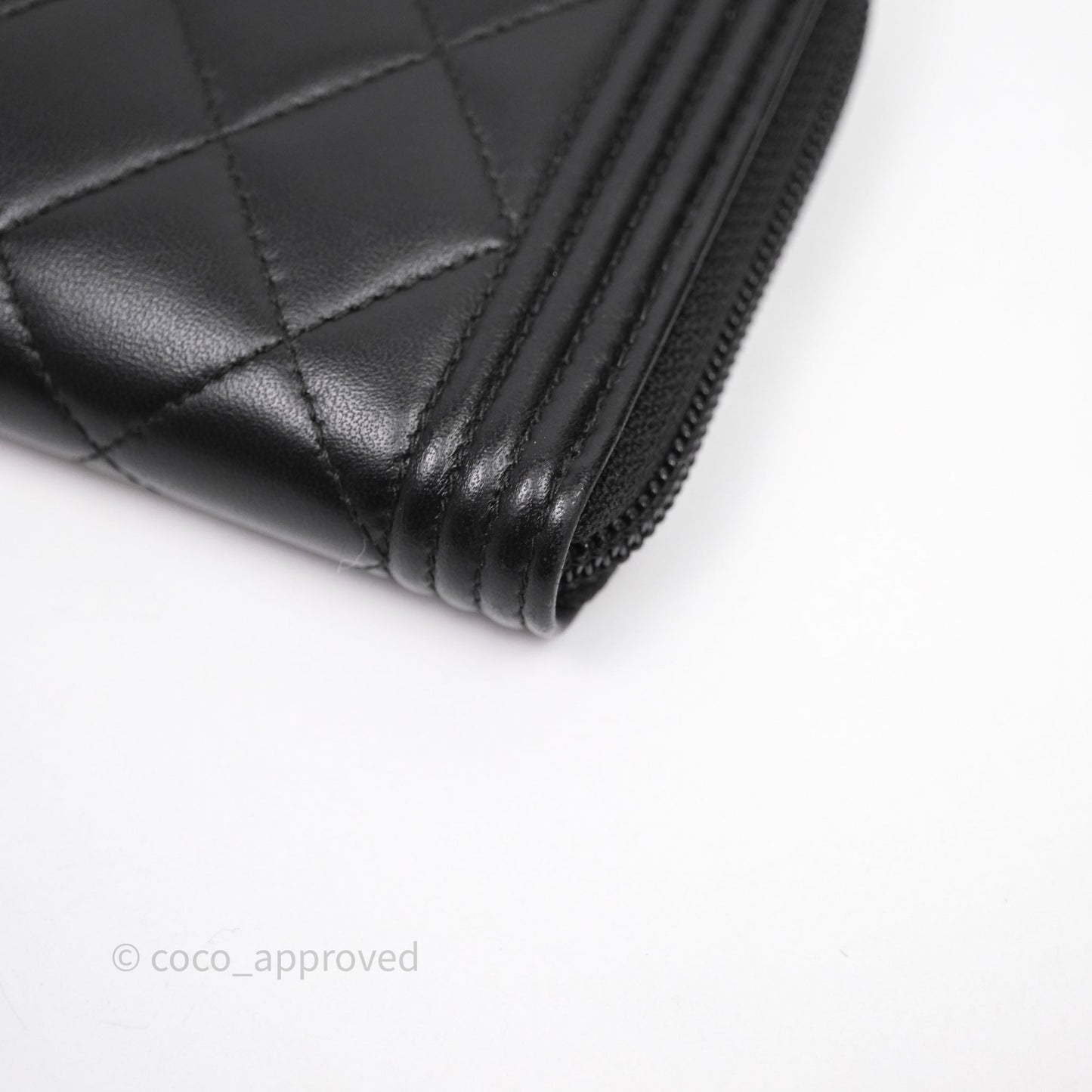 Chanel Boy Zip Long Wallet Black Lambskin Gold Hardware