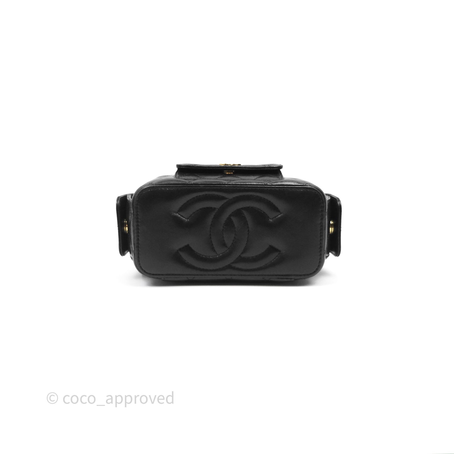 Chanel Cargo Pocket Top Handle Vanity with Chain Black Shiny Lambskin Gold Hardware 22K
