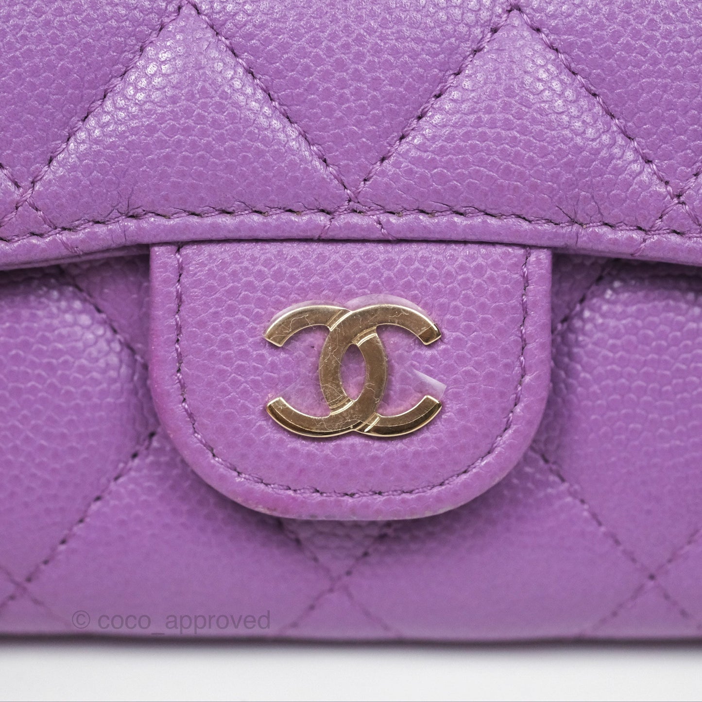 Chanel Classic Quilted Flap Card Holder Purple Caviar Gold Hardware