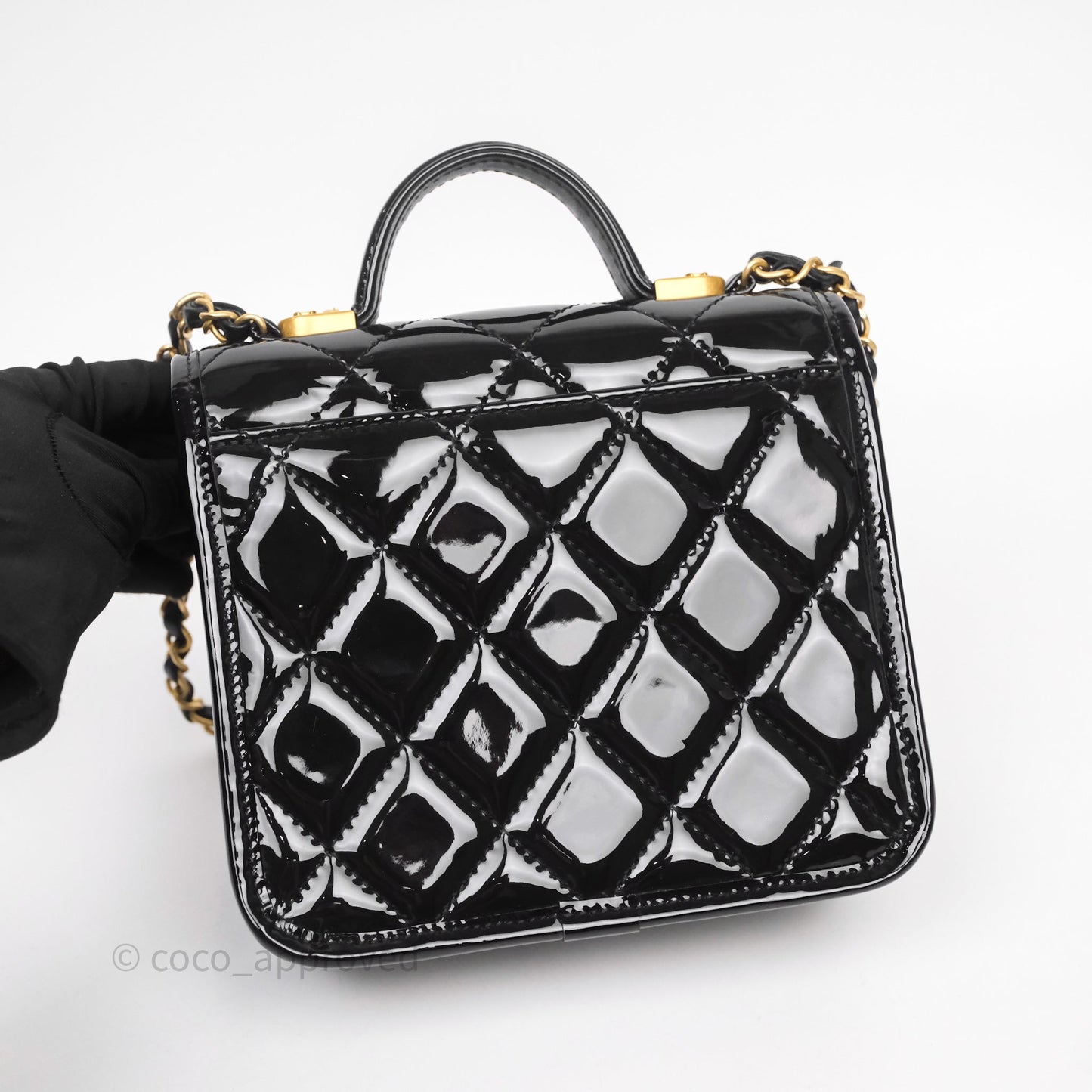 Chanel Mini School Memory Top Handle Flap Black Patent