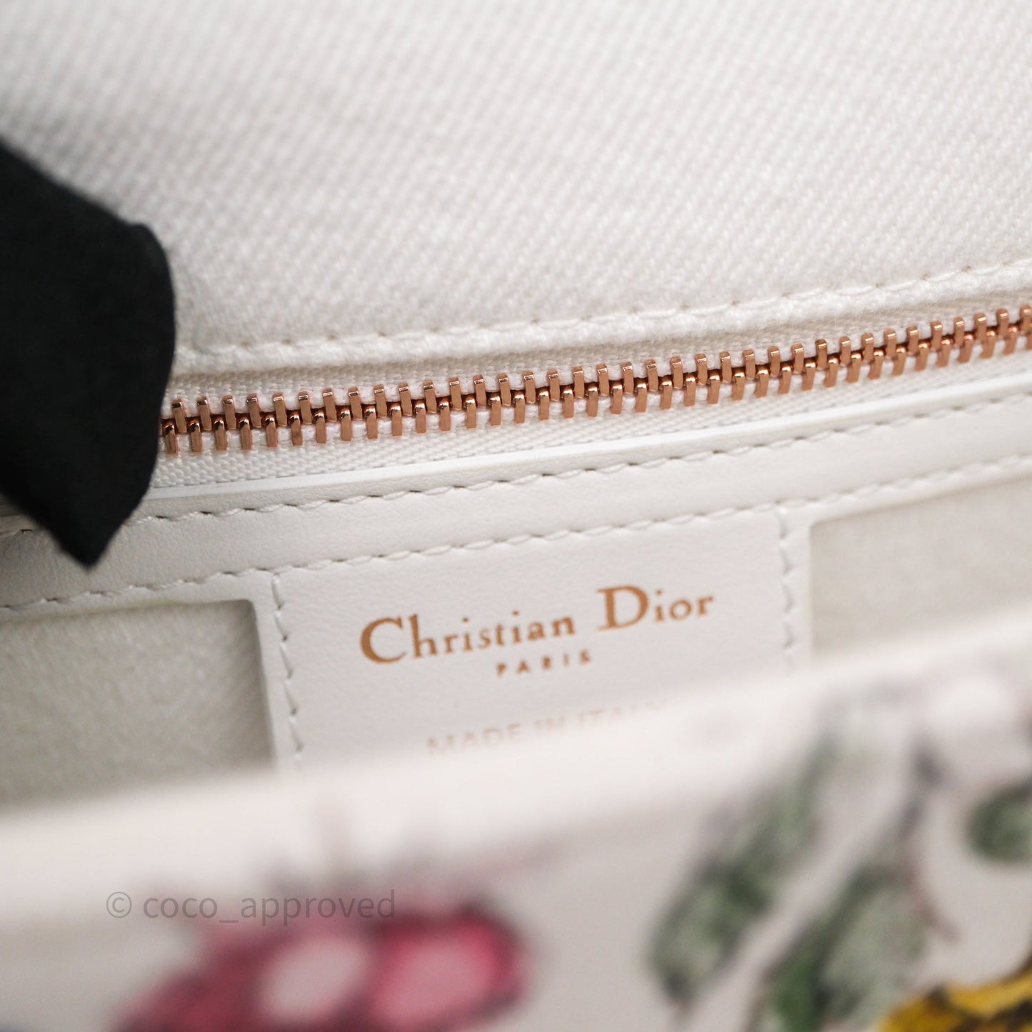 Dior Small Caro Bag White Florilegio Rose Gold Hardware