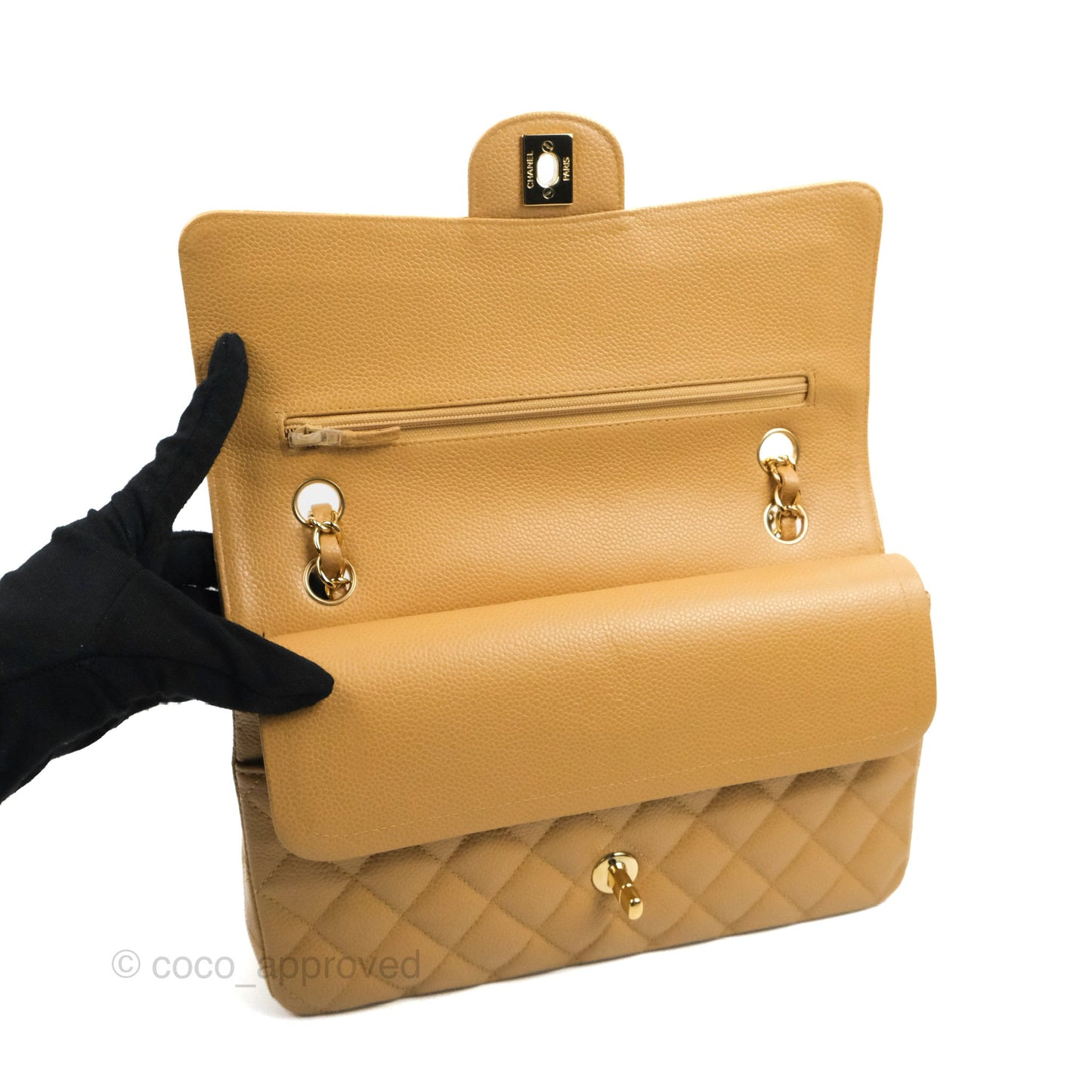 Chanel Quilted M/L Medium Flap Vintage Dark Beige Caviar 24K Gold Hardware