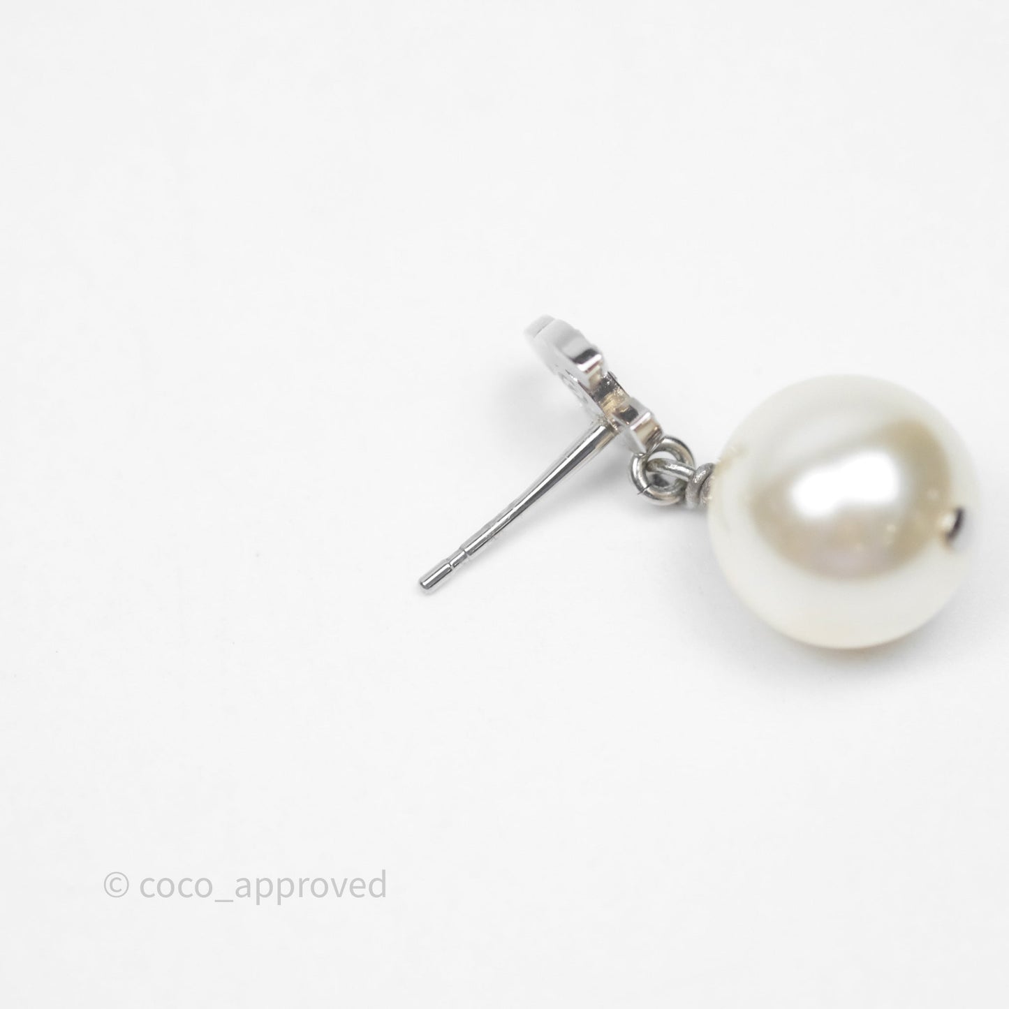 Chanel CC Crystal Pearl Drop Earrings Silver Tone 19V