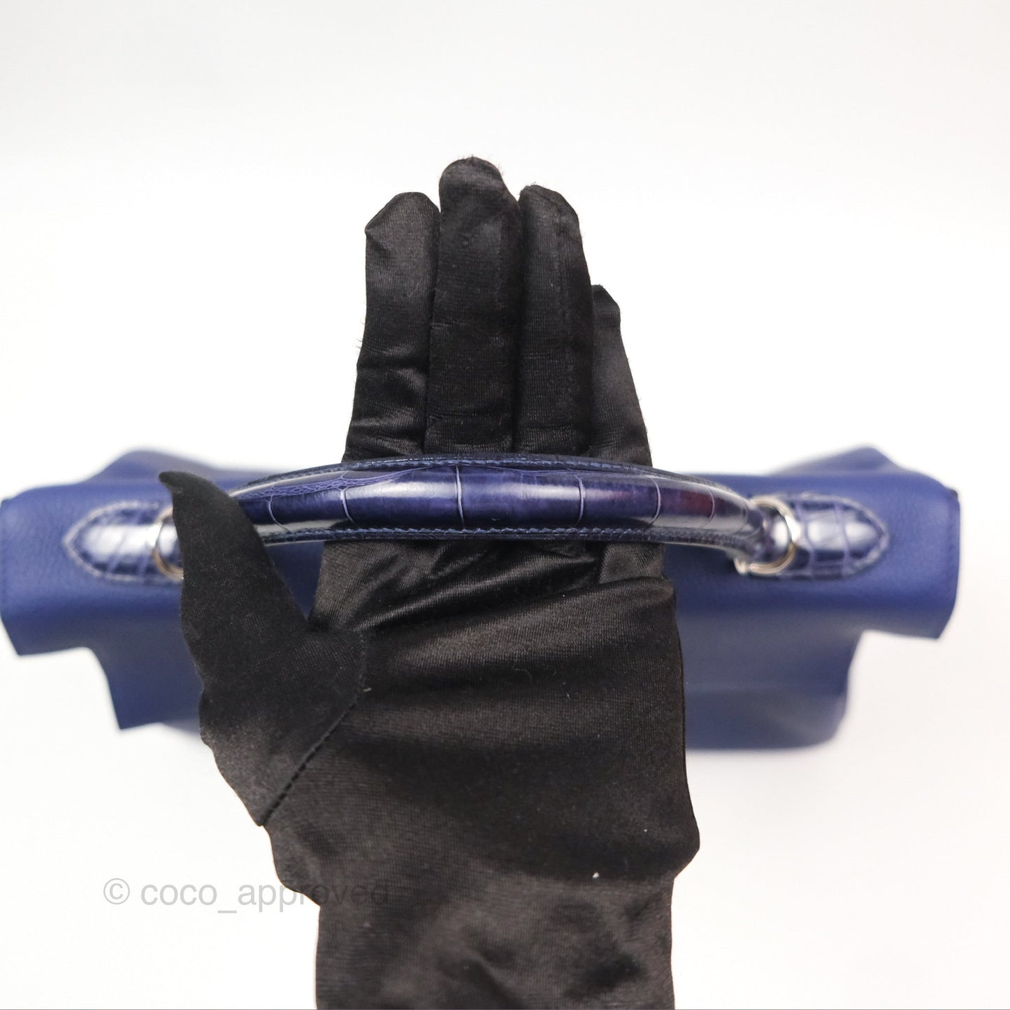 Hermès Kelly 32 Retourne Touch Bleu Encre Croc TM Palladium Hardware