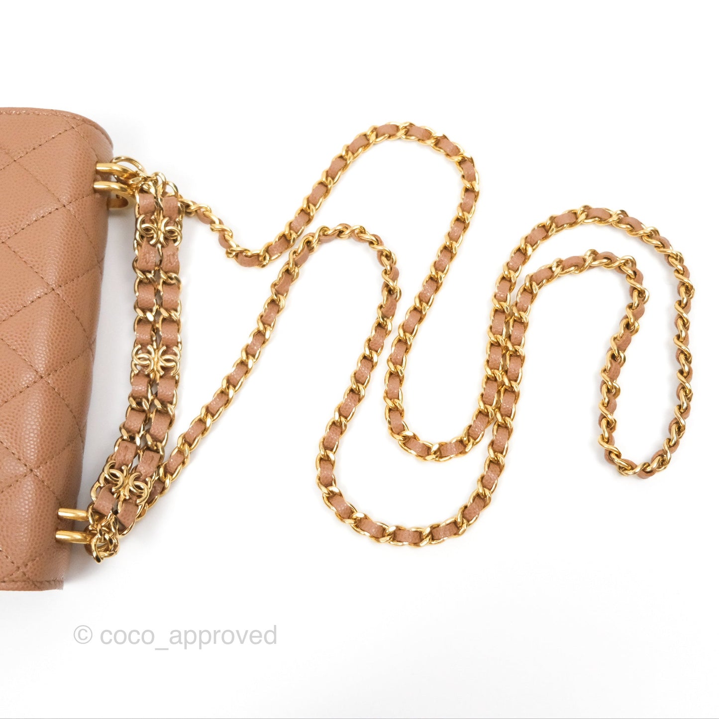 Chanel Coco First Phone Holder Dark Beige Caviar Gold Hardware 22K