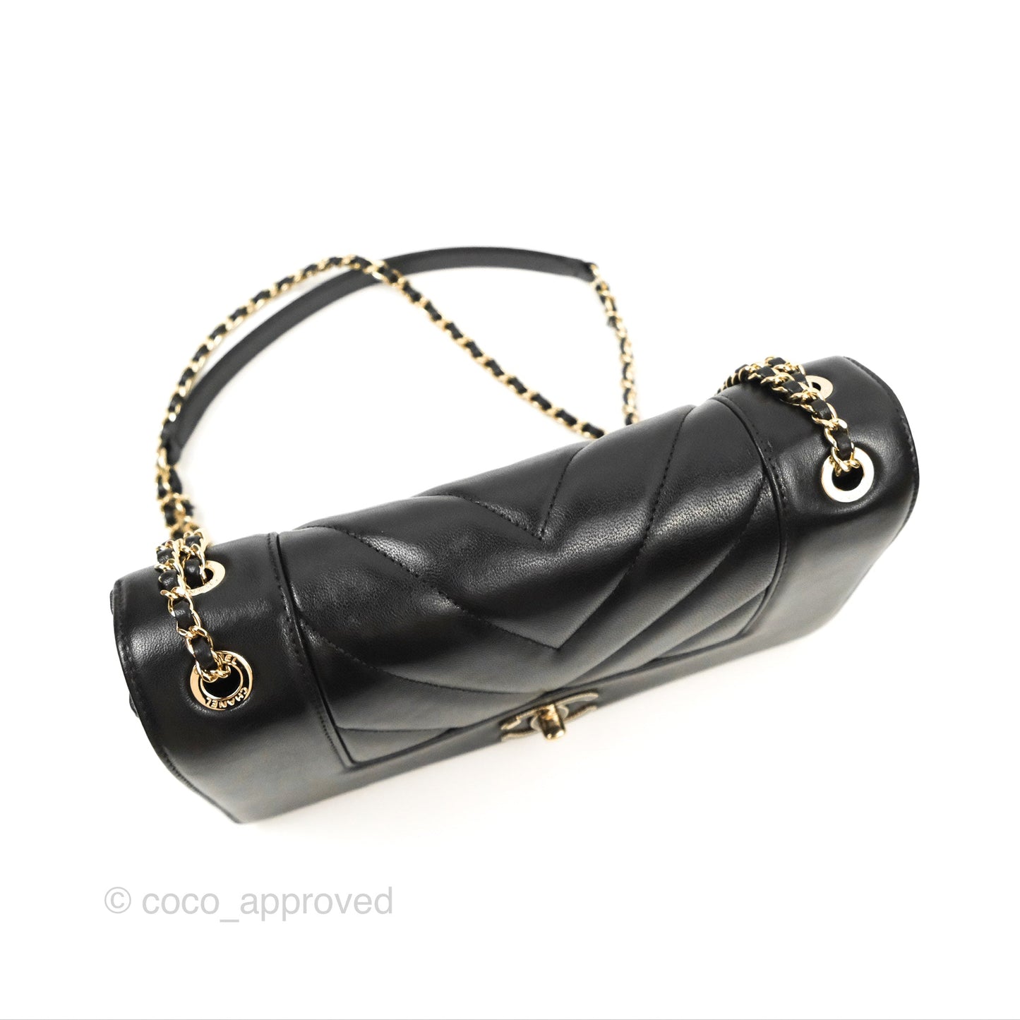 Chanel Chevron Mademoiselle Flap Bag Black Sheepskin Gold Hardware