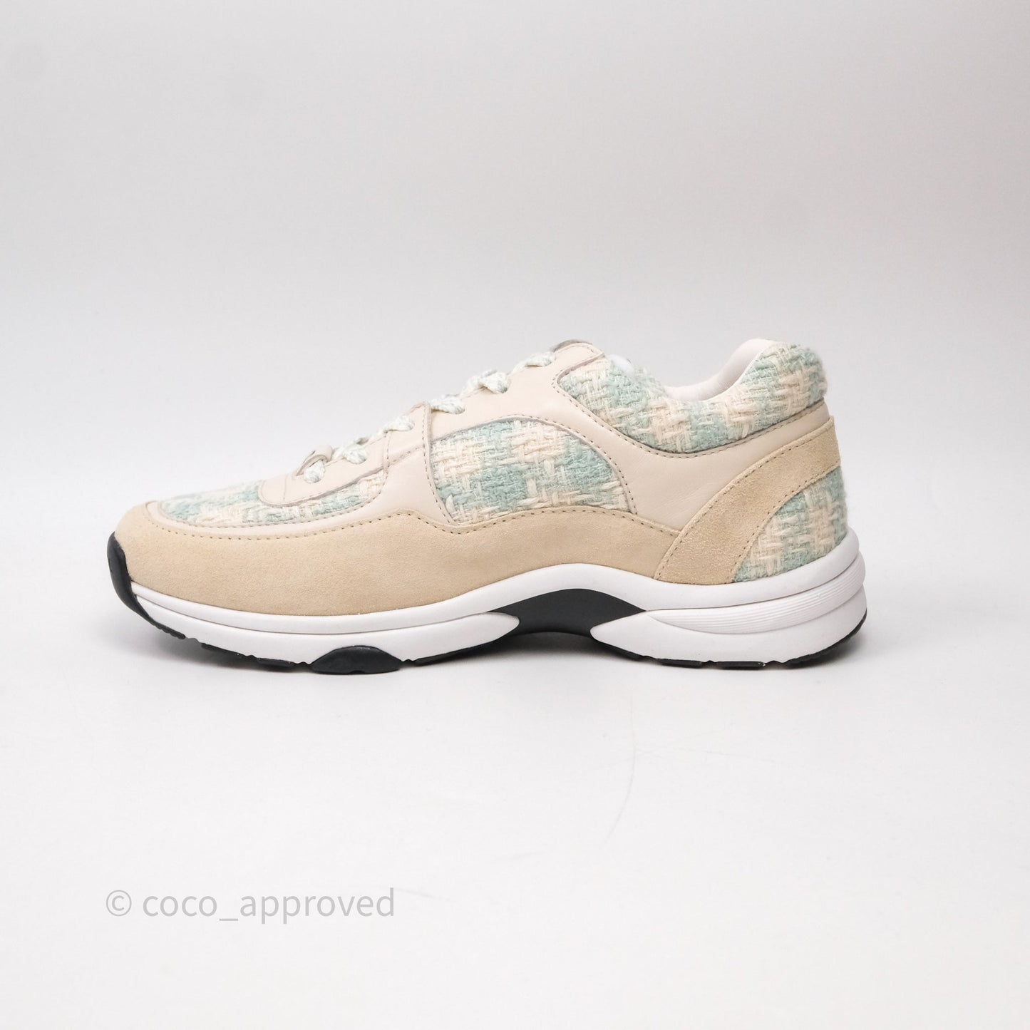 Chanel CC Sneakers Beige/ Blue Tweed Size 39