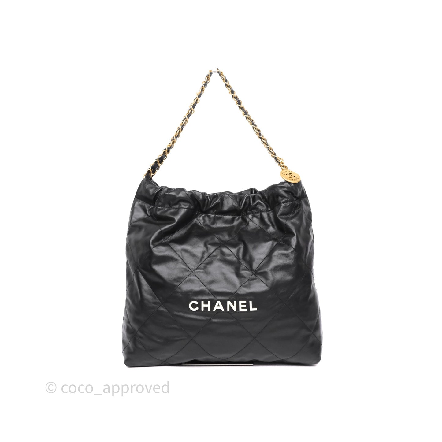 Chanel 22 Medium Black Crumpled Calfskin Aged Gold Hardware