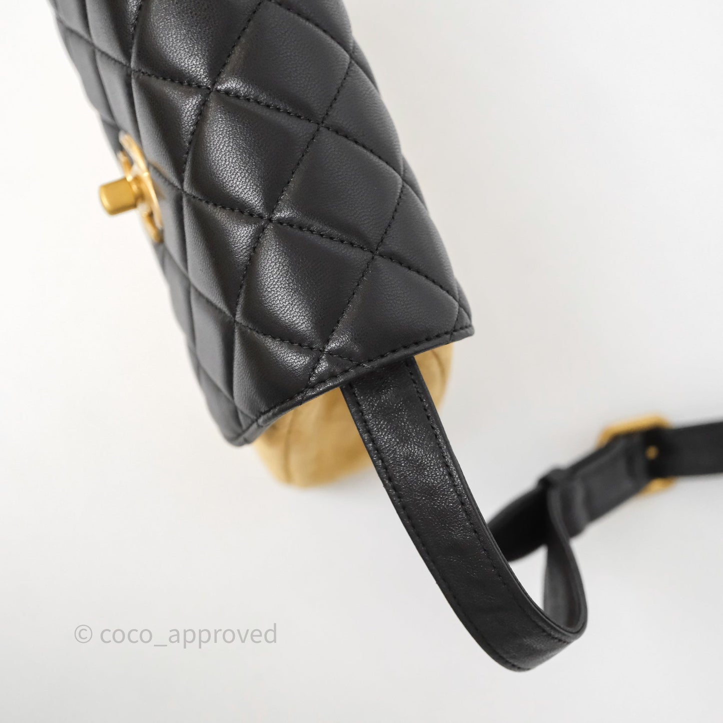 Chanel Mini Flap Bag Camel Suede/ Black Lambskin Gold Hardware