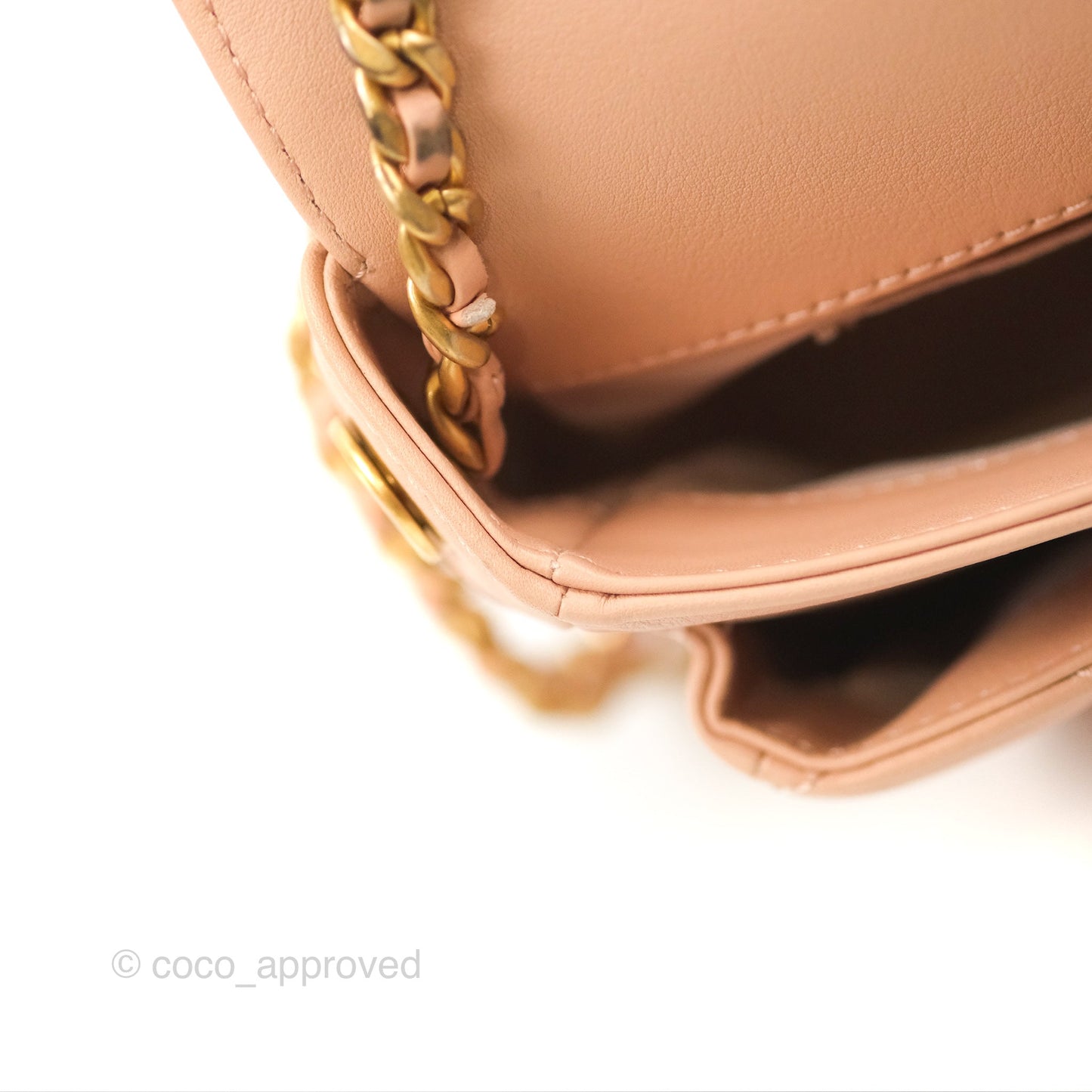 Chanel Messenger Bag Beige Pink Calfskin Aged Gold Hardware
