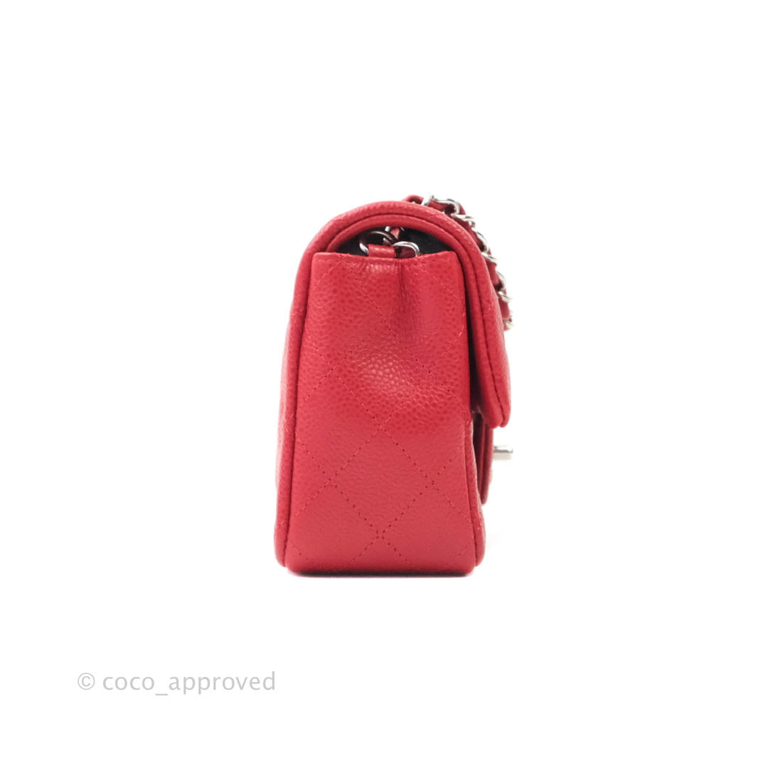 Chanel Classic Quilted Mini Rectangular Flap Red Caviar Silver Hardware