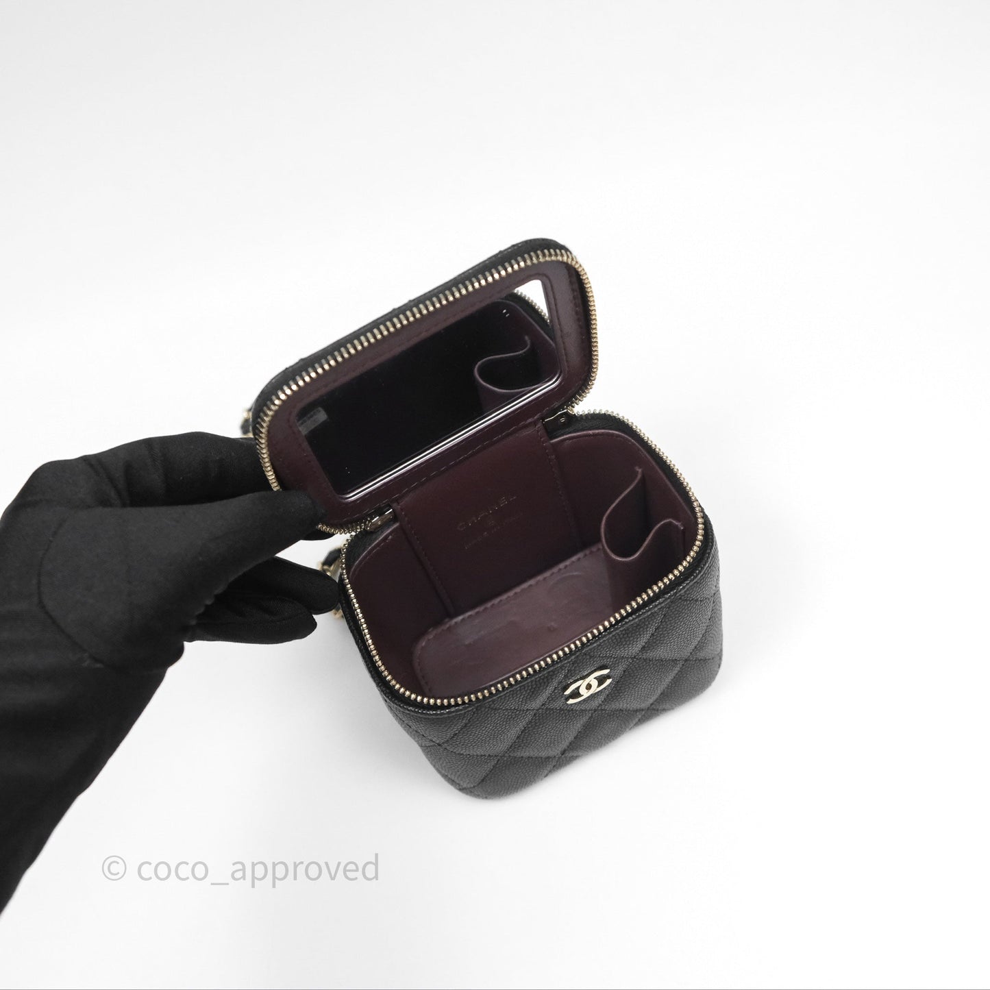 Chanel Mini Vanity With Chain Black Caviar Gold Hardware