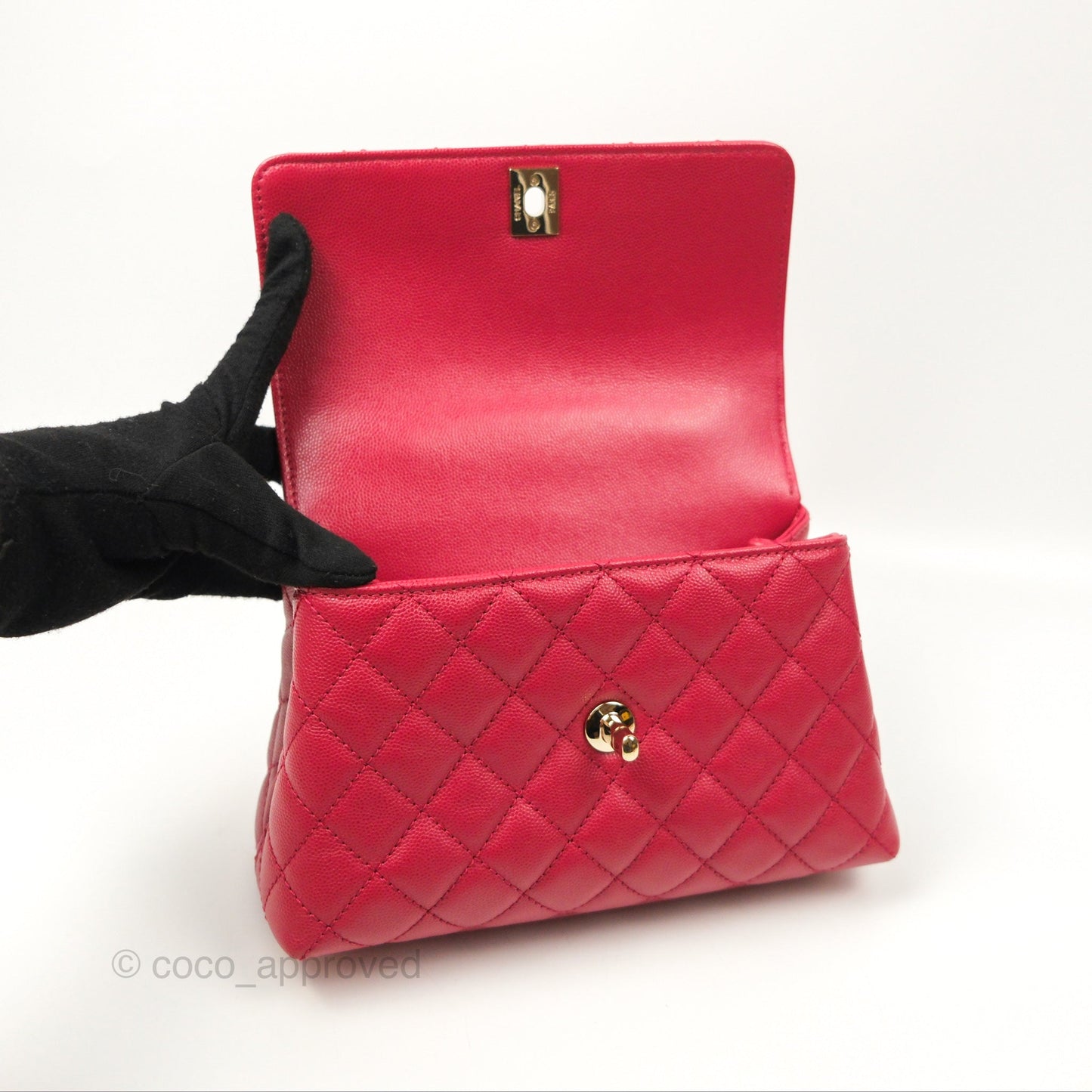 Chanel Small Coco Handle Quilted Dark Rose Pink Caviar Gold Hardware 21A