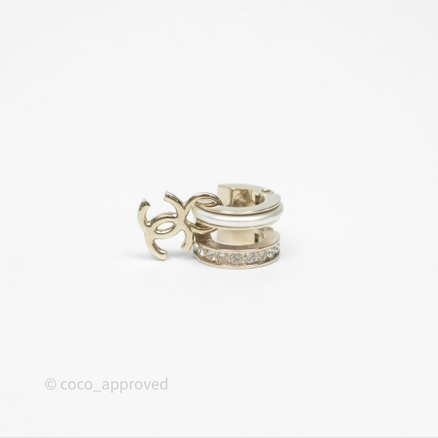 Chanel Crystal CC Pearl Hoop Earrings Gold Tone 21B