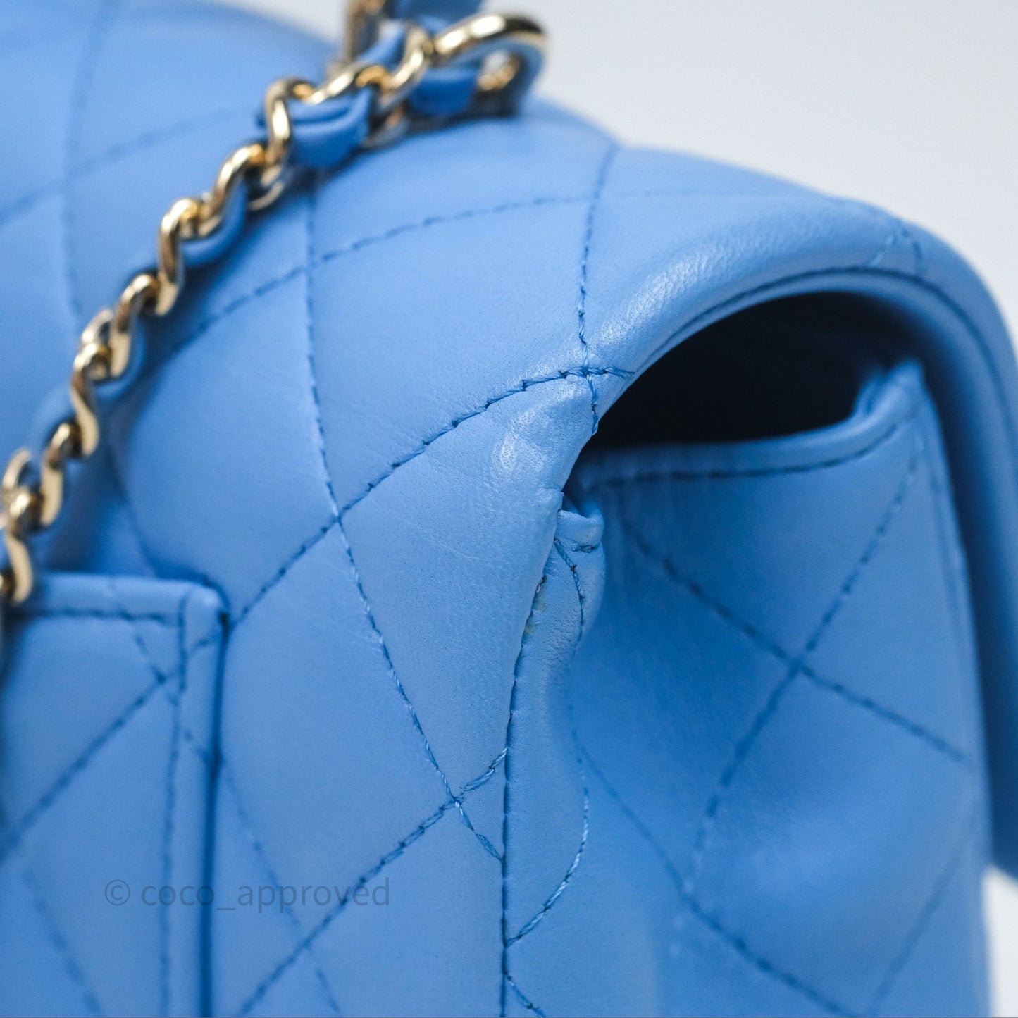 Chanel Top Handle Mini Rectangular Flap Blue Lambskin Gold Hardware