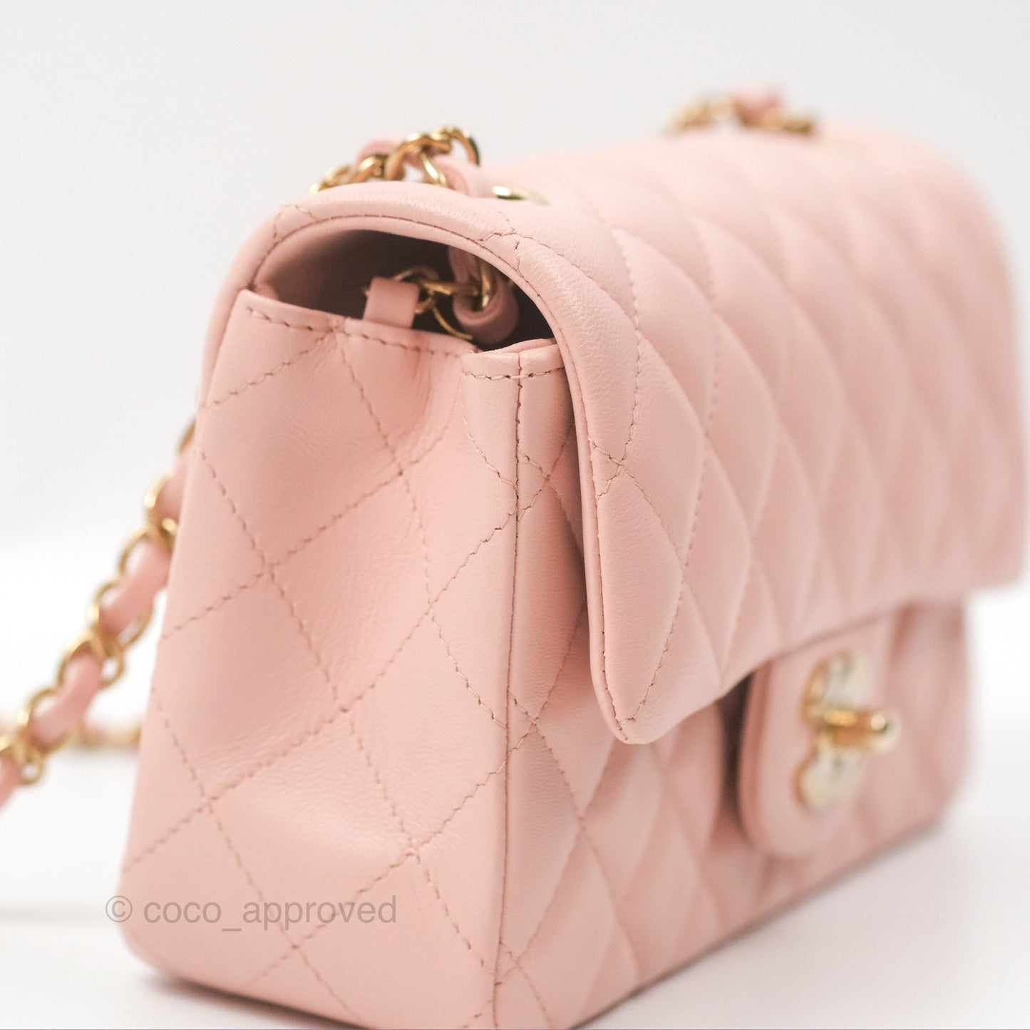 Chanel Quilted Mini Rectangular Flap Pink Lambskin Gold Hardware