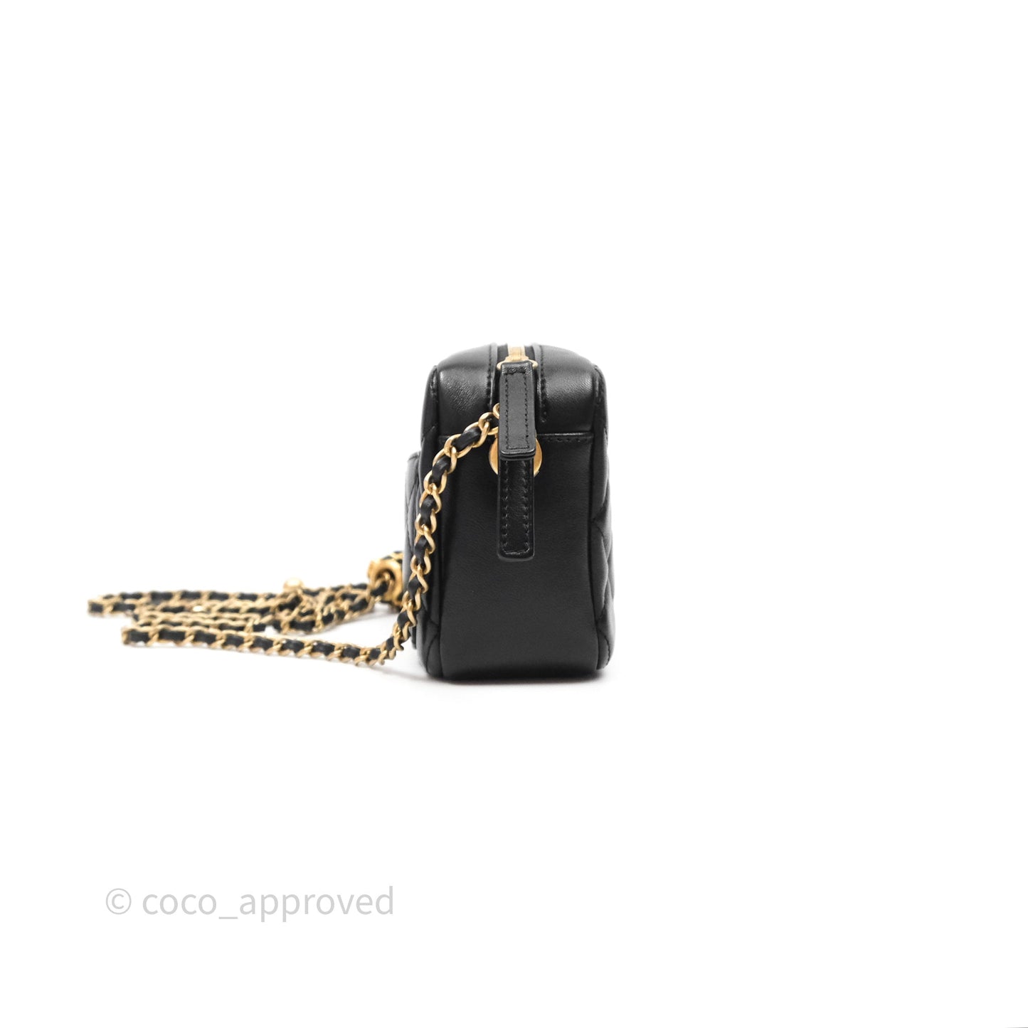 Chanel Quilted CC Pearl Crush Camera Case Black Lambskin Gold Hardware