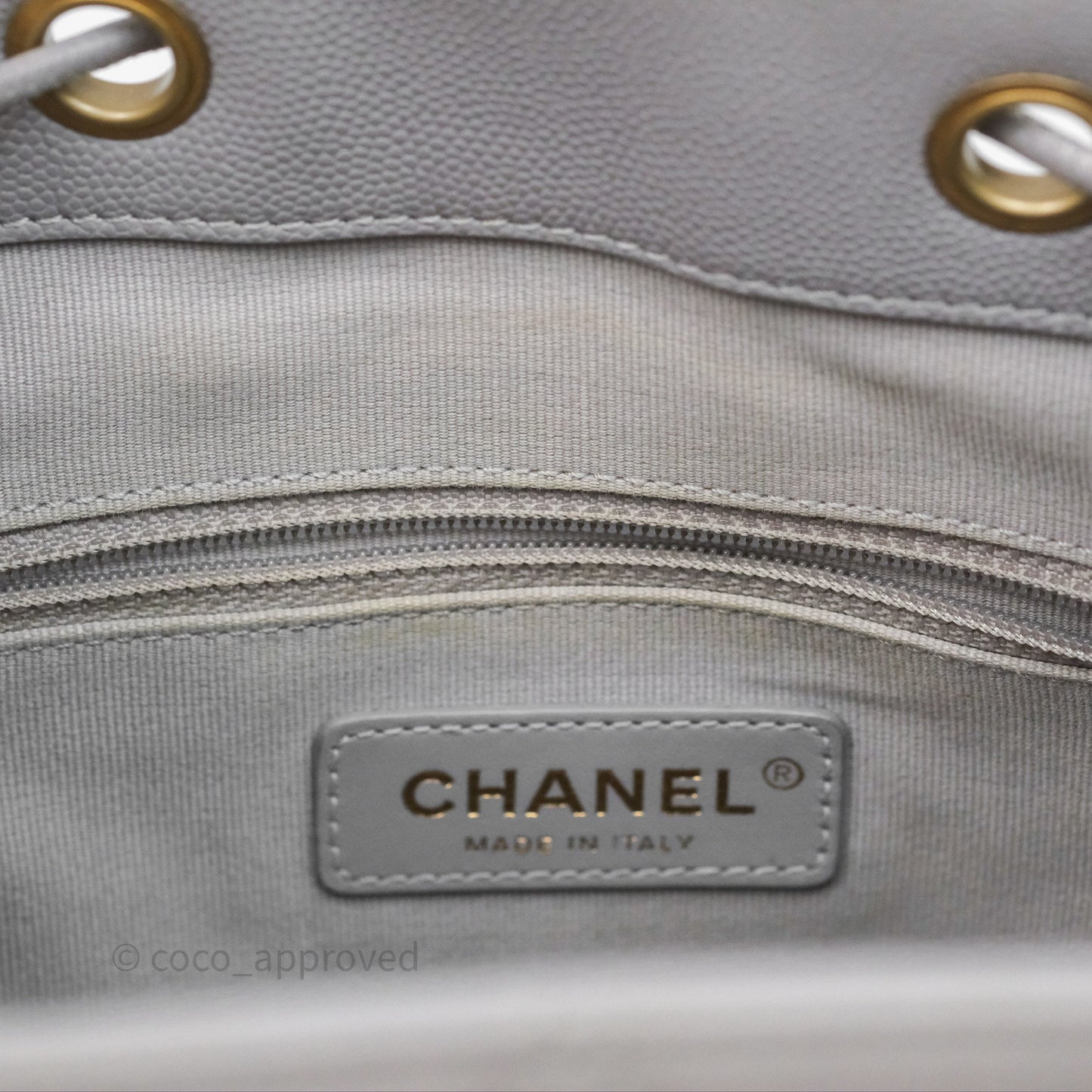 Chanel Drawstring Bucket Bag Grey Grained Calfskin Aged Gold Hardware