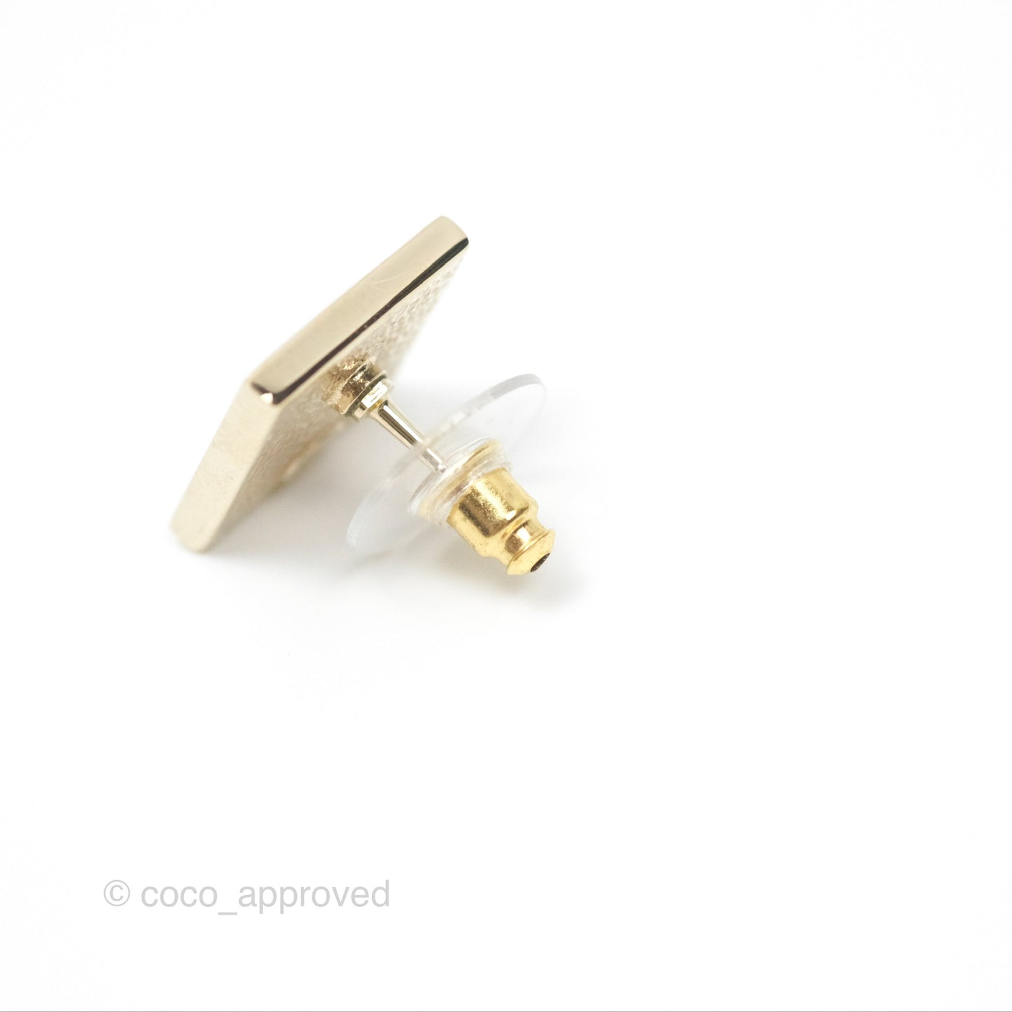 Chanel CC Square Earrings White Gold Tone 24C