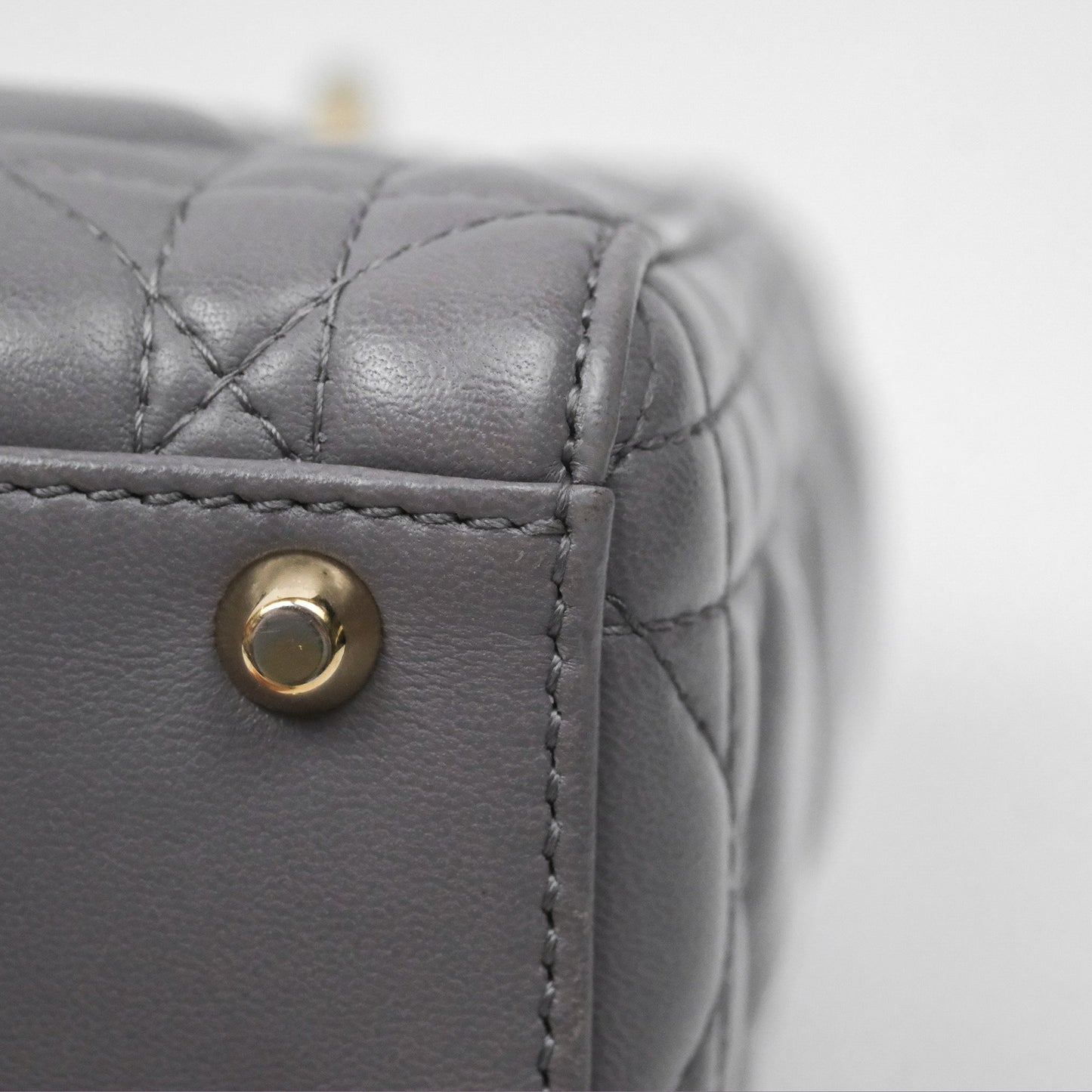 Christian Dior Mini Lady Dior Grey Lambskin Cannage Gold Hardware