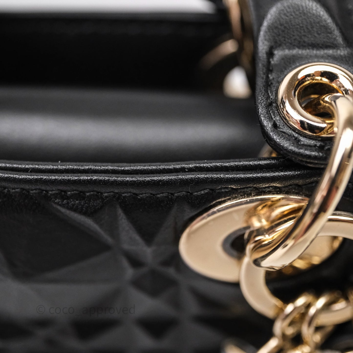Dior Mirco Lady Dior Black Cannage Calfskin with Diamond Motif Gold Hardware