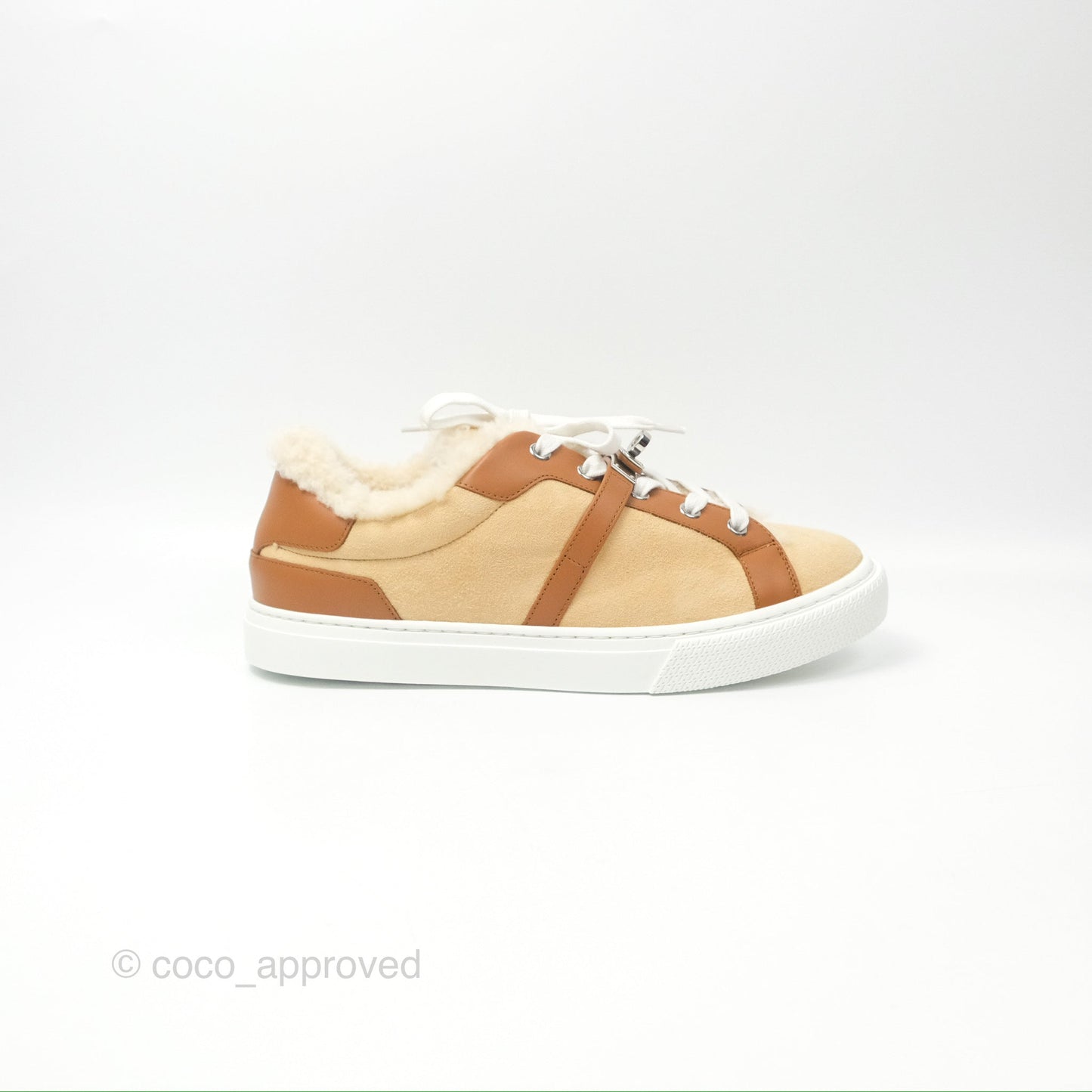 Hermès Day Sneakers Beige Palomino / Naturel Shearling Suede Size 39