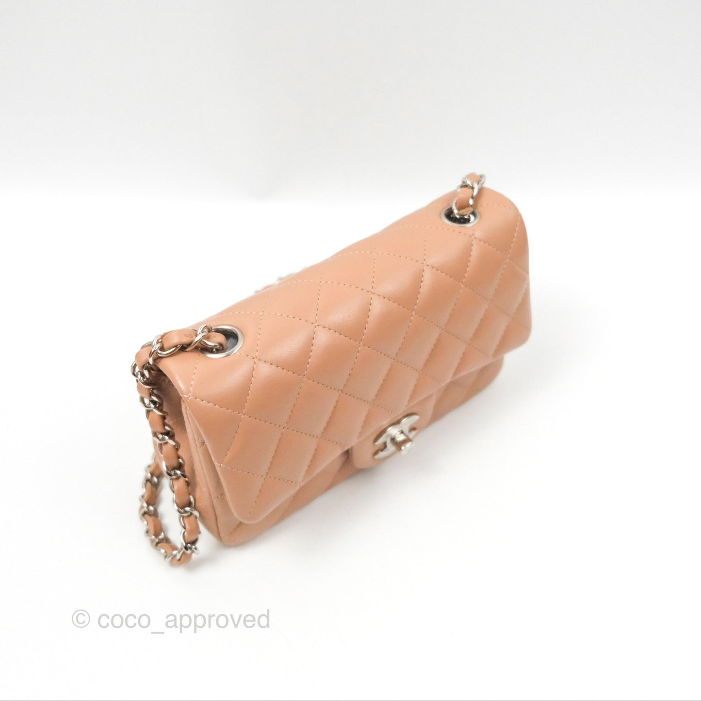 Chanel Mini Rectangular Quilted Beige Lambskin Silver Hardware