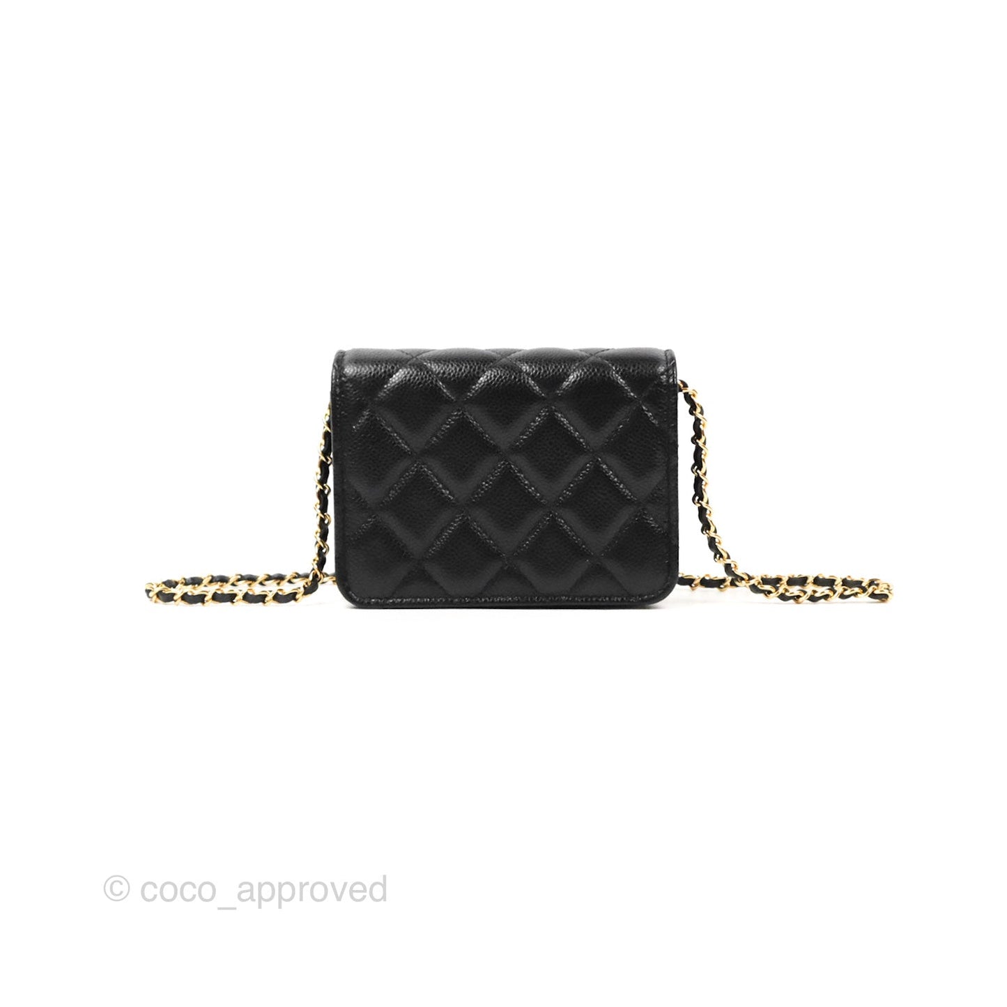 Chanel Miss Coco Clutch With Chain Quilted Black Caviar Gold Hardware