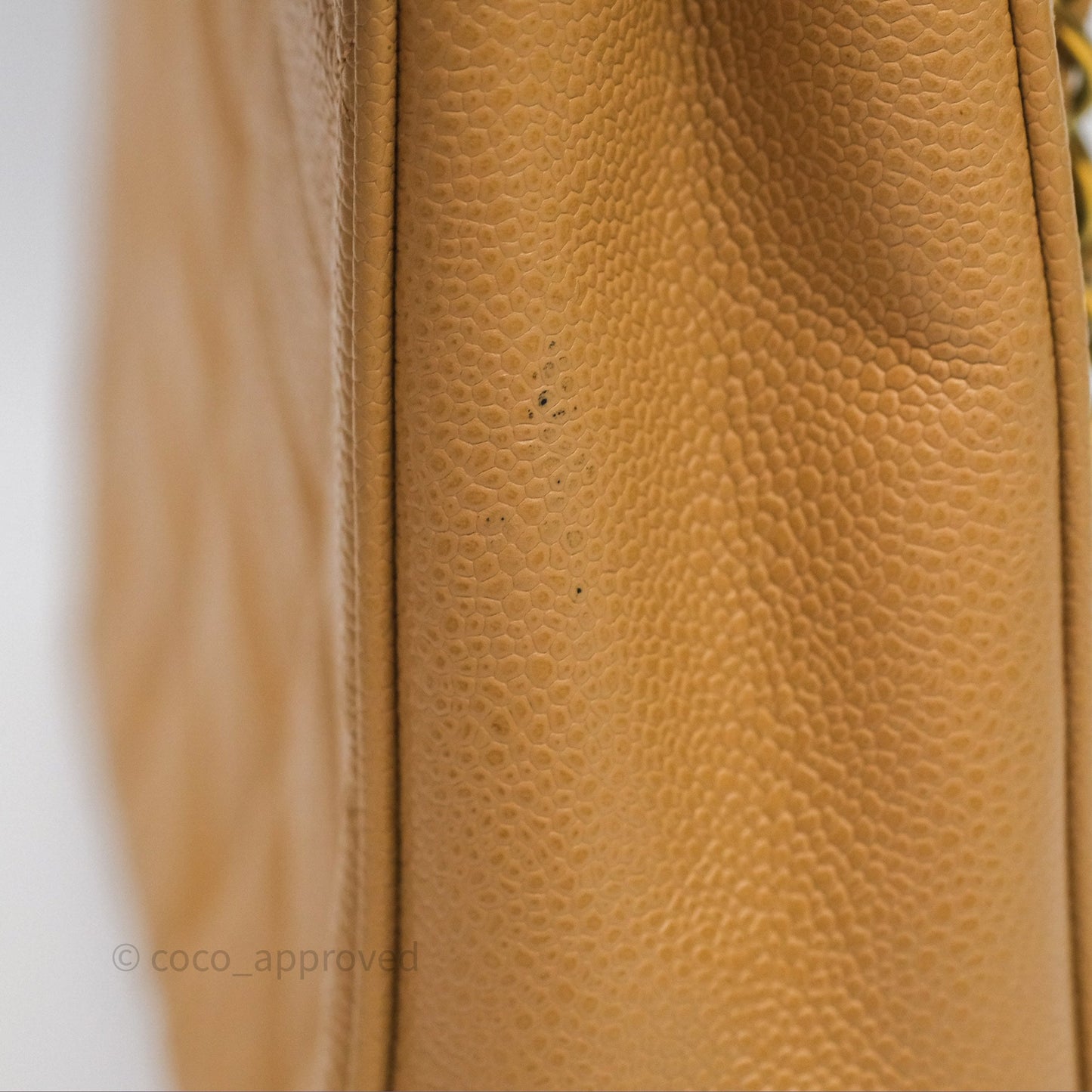 Chanel Vintage CC Quilted Tote Dark Beige Caviar 24K Gold Hardware