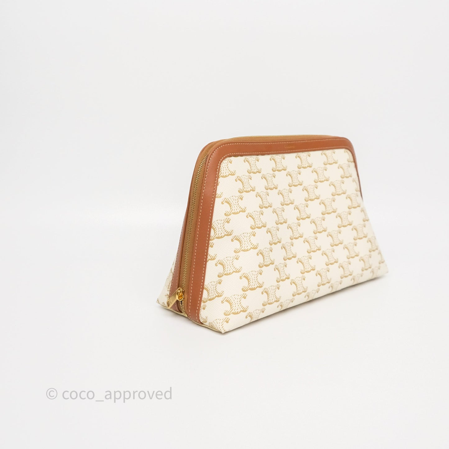 Celine Large Cosmetic Pouch White Triomphe Canvas