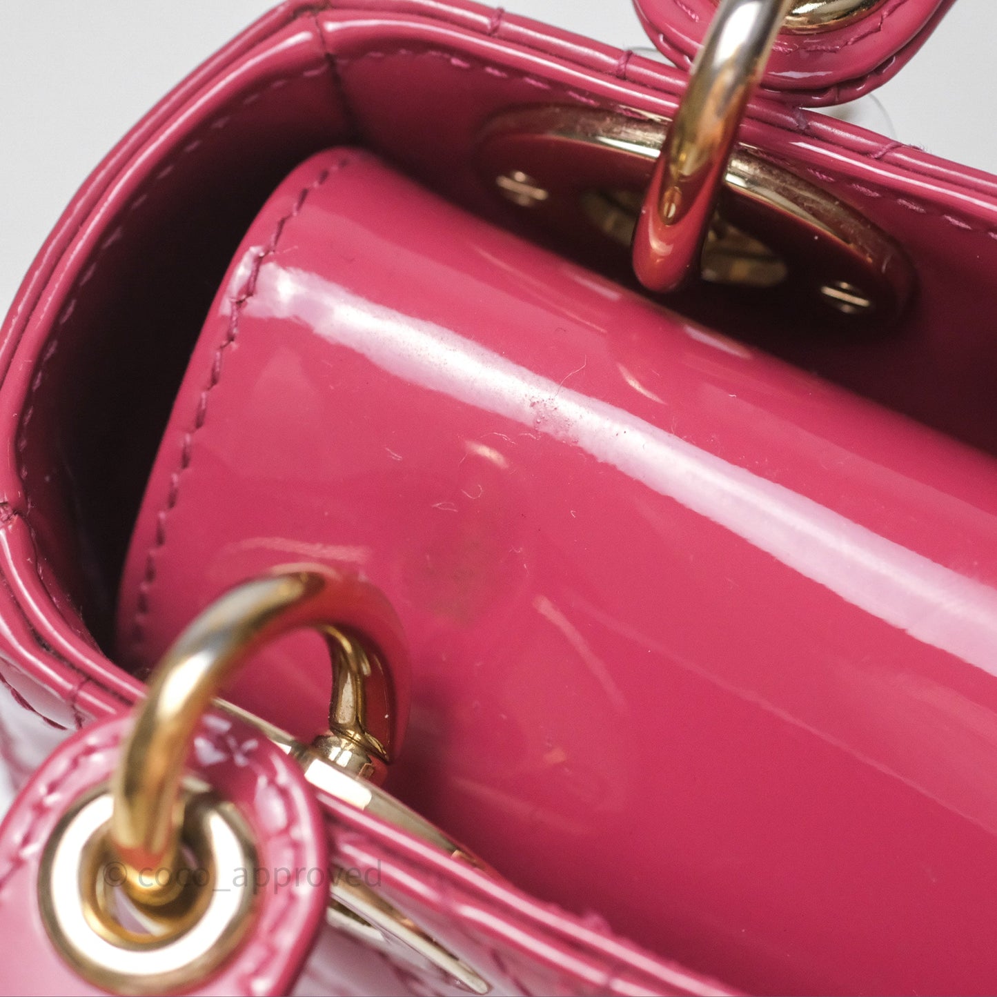 Christian Dior Mini Lady Dior Dusty Pink Patent Cannage Calfskin Gold Hardware